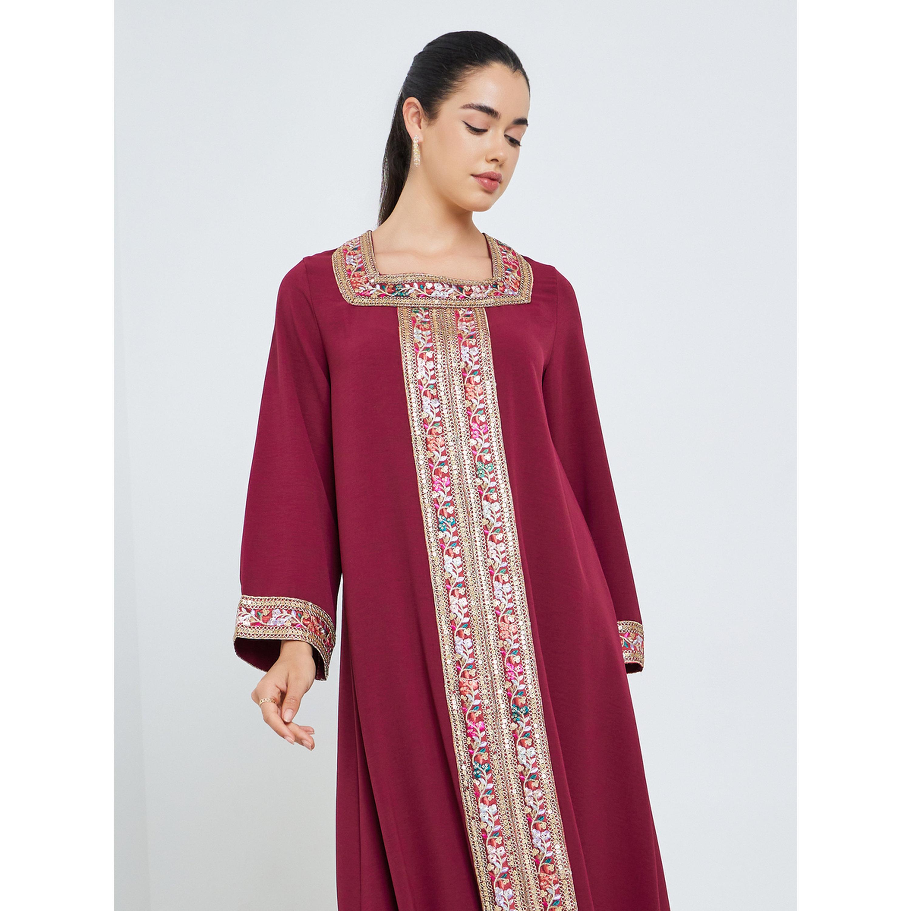 جلابية بياقة مربعة ولوحة ترتر-women-arabicclothing-jalabiyas-image-3