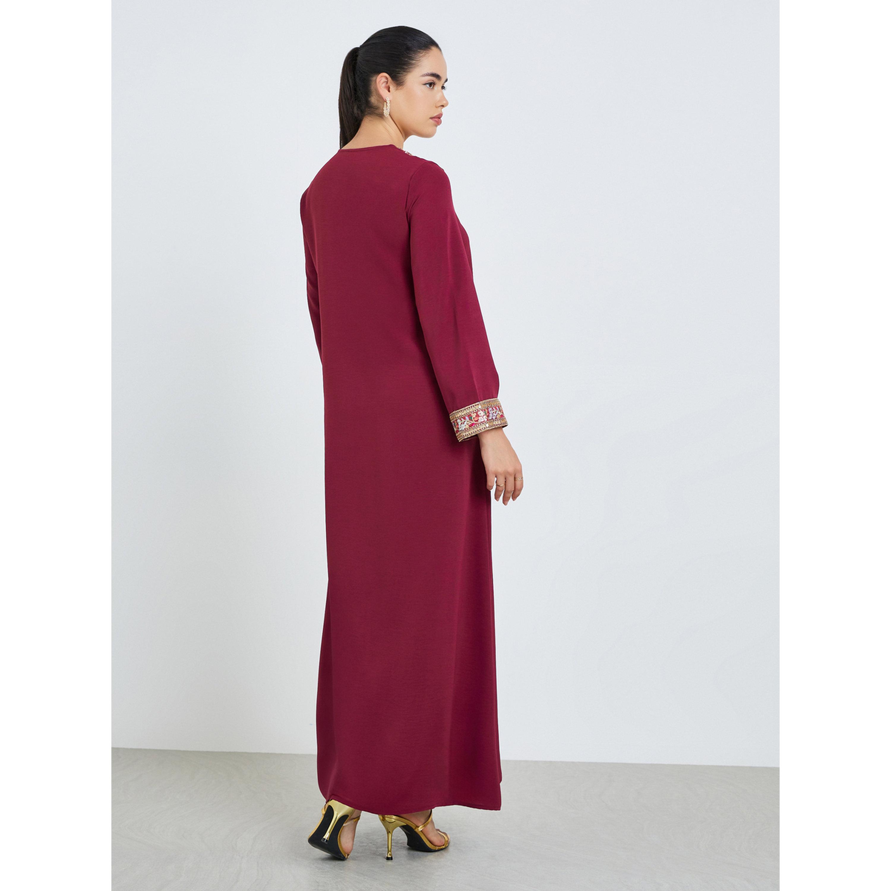 Styli Women Square Neck Sequin Panel Jalabiya-women-arabicclothing-jalabiyas-image-5