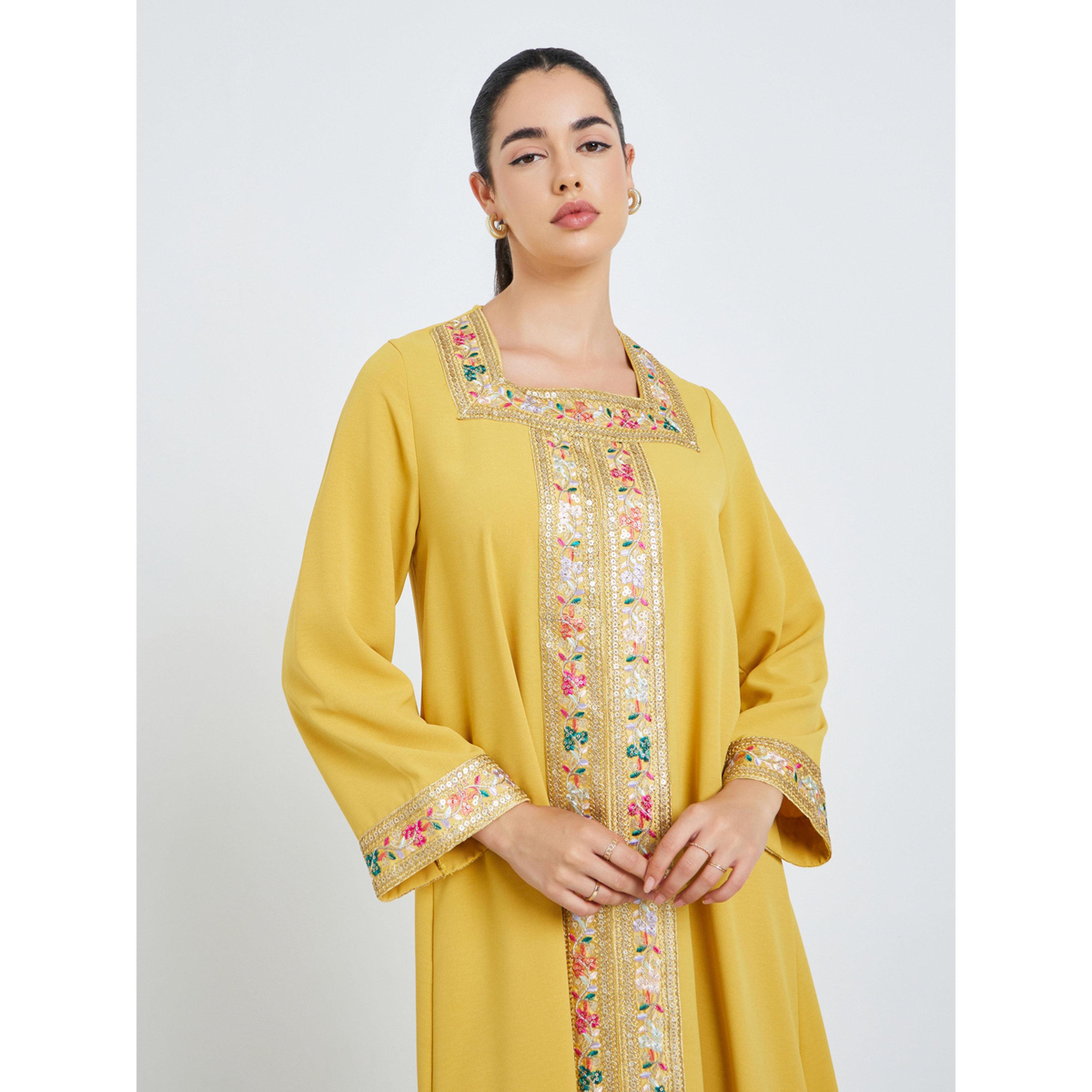 جلابية بياقة مربعة ولوحة ترتر-women-arabicclothing-jalabiyas-image-2