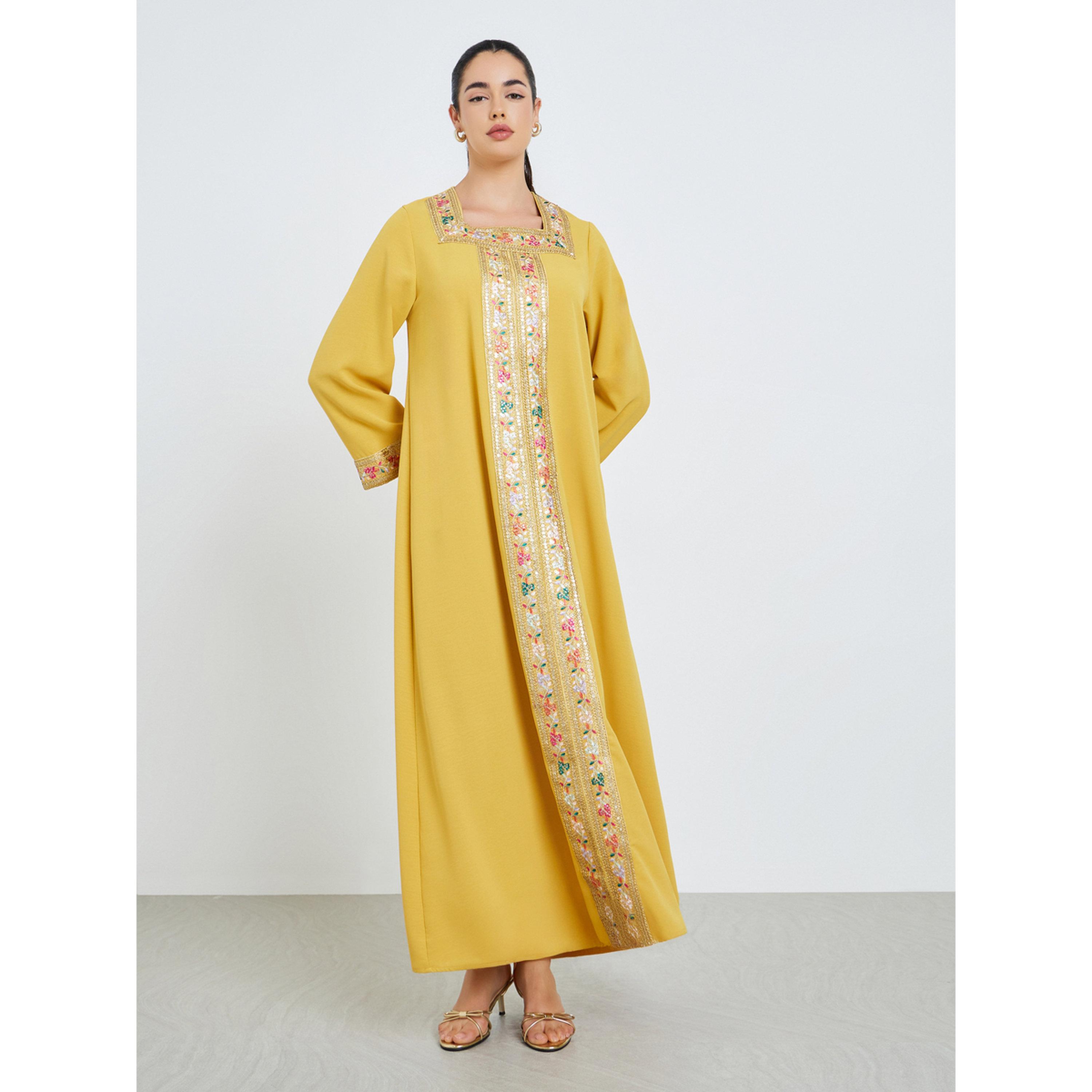 جلابية بياقة مربعة ولوحة ترتر-women-arabicclothing-jalabiyas-image-3