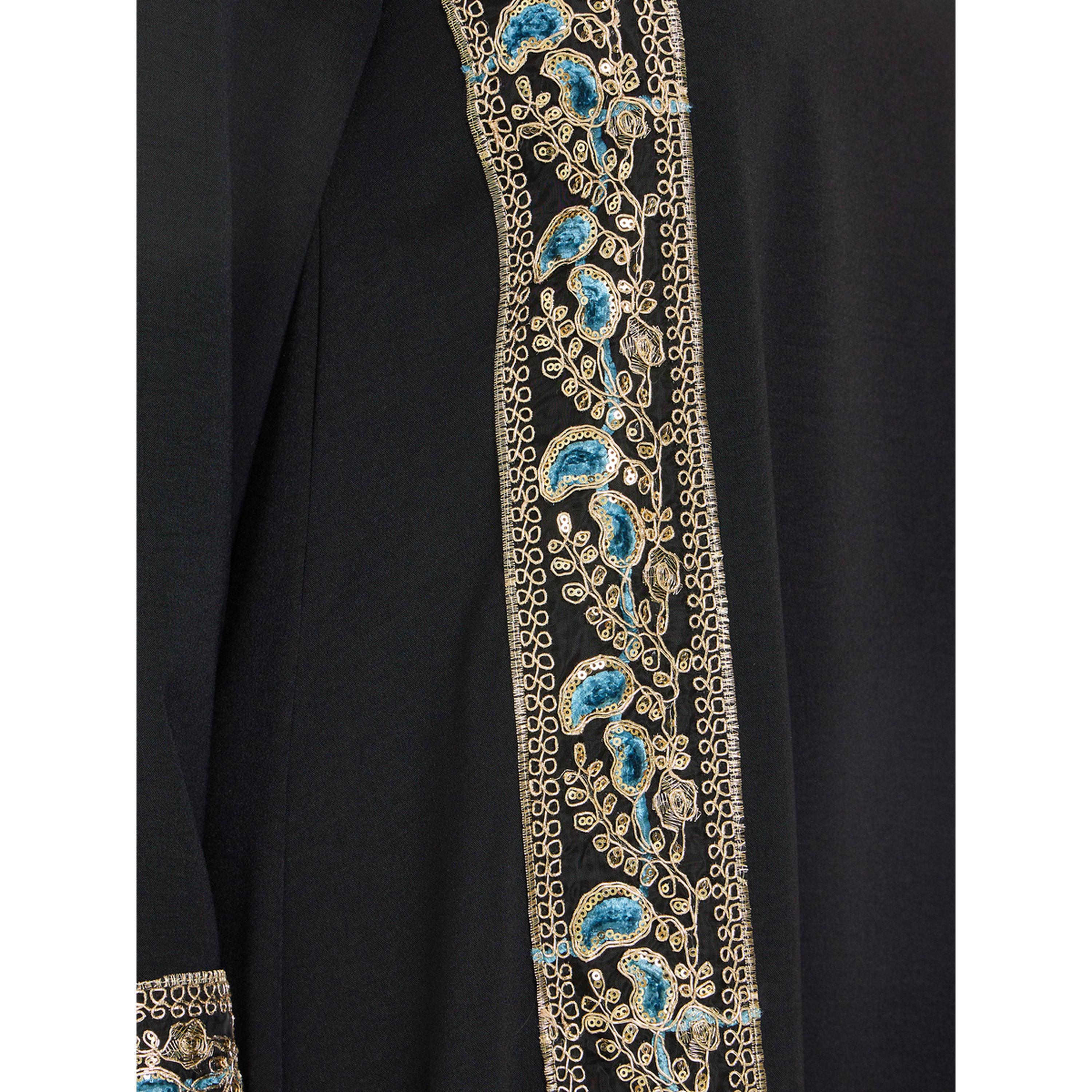 Styli Women Black Collared Lace Insert Jalabiya-women-arabicclothing-jalabiyas-image-4