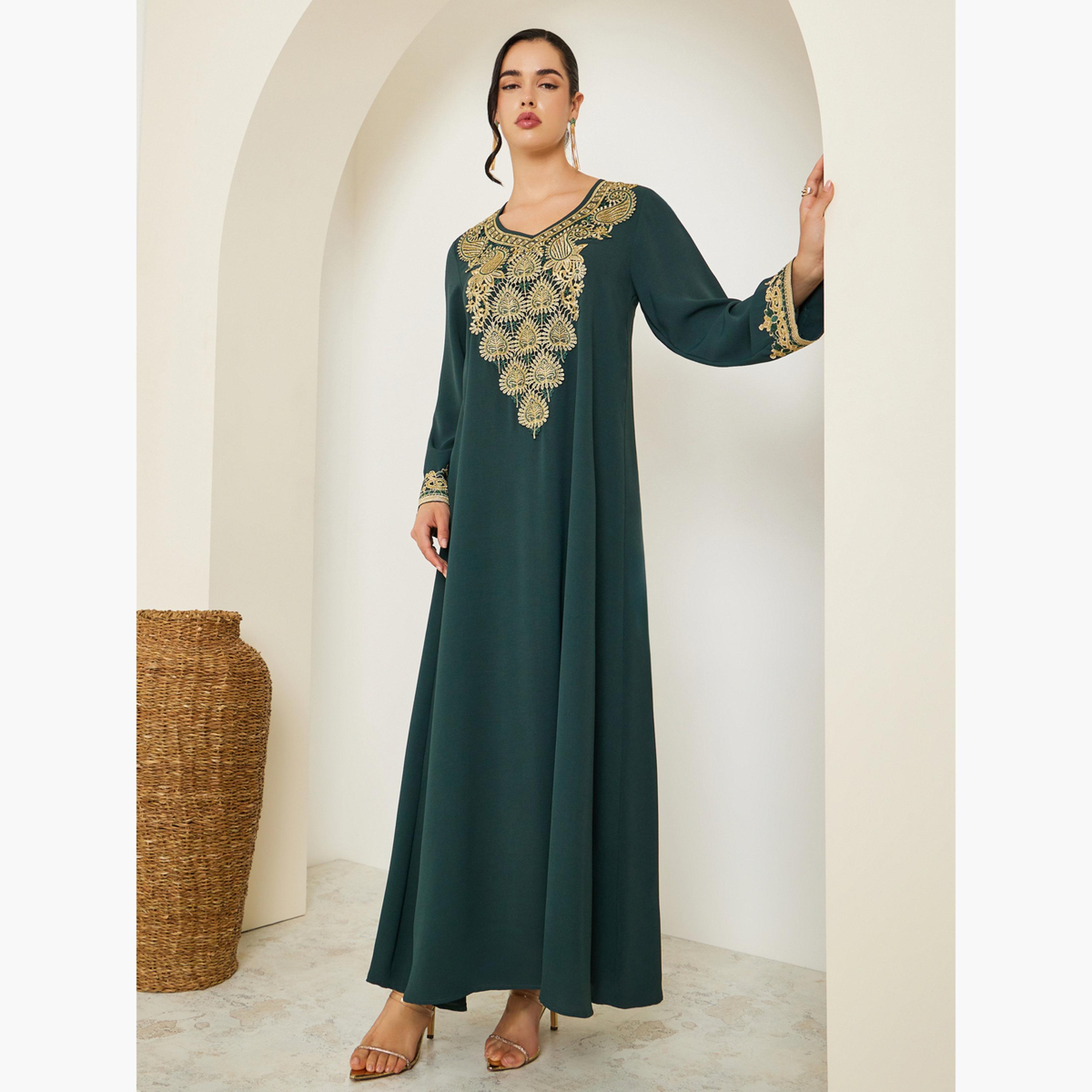 جلابية بتطريز ذهبي-women-arabicclothing-jalabiyas-image-1