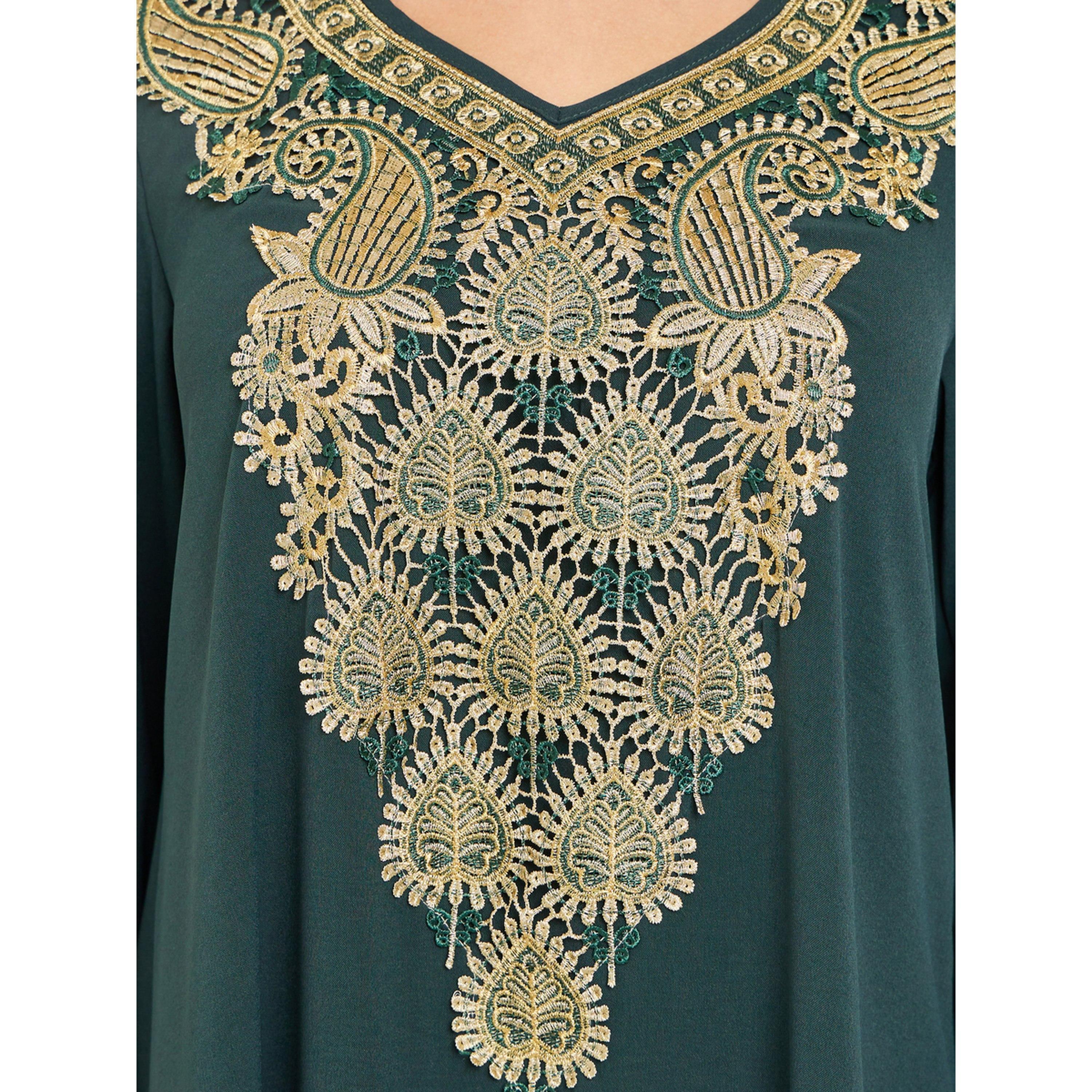 Styli Women Emerald Green Jalabiya with Gold Embroidery-women-arabicclothing-jalabiyas-image-3