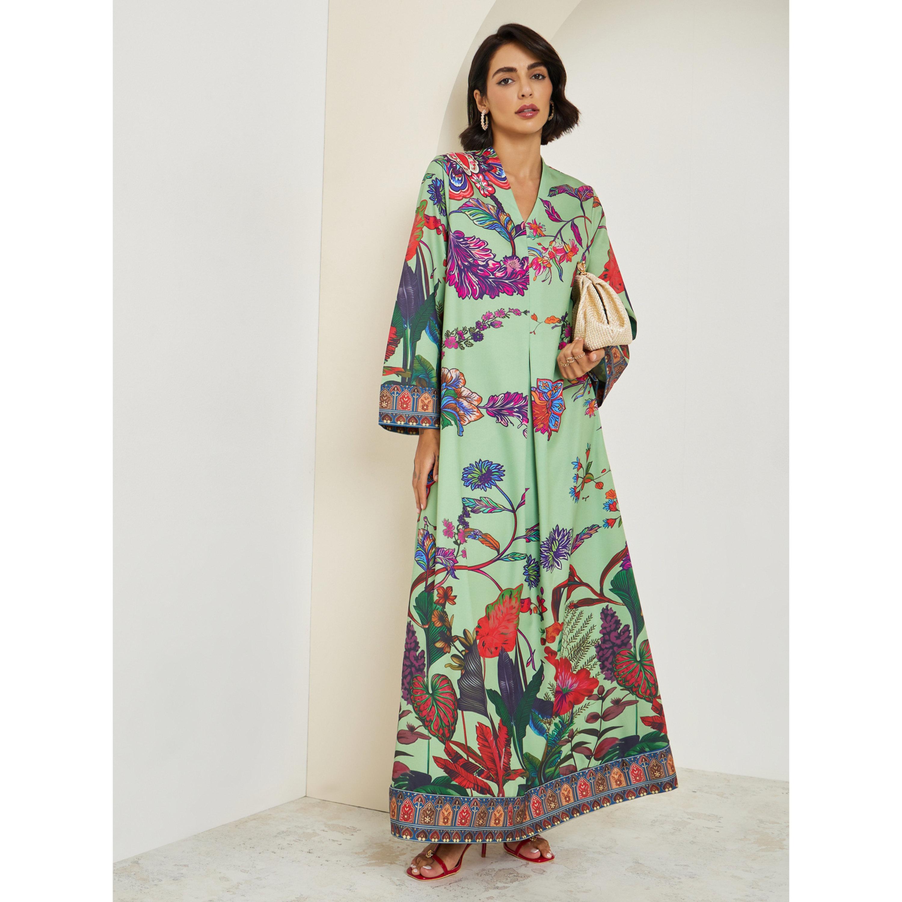 جلابية بنقشة زهور وحافة واسعة-women-arabicclothing-jalabiyas-image-3