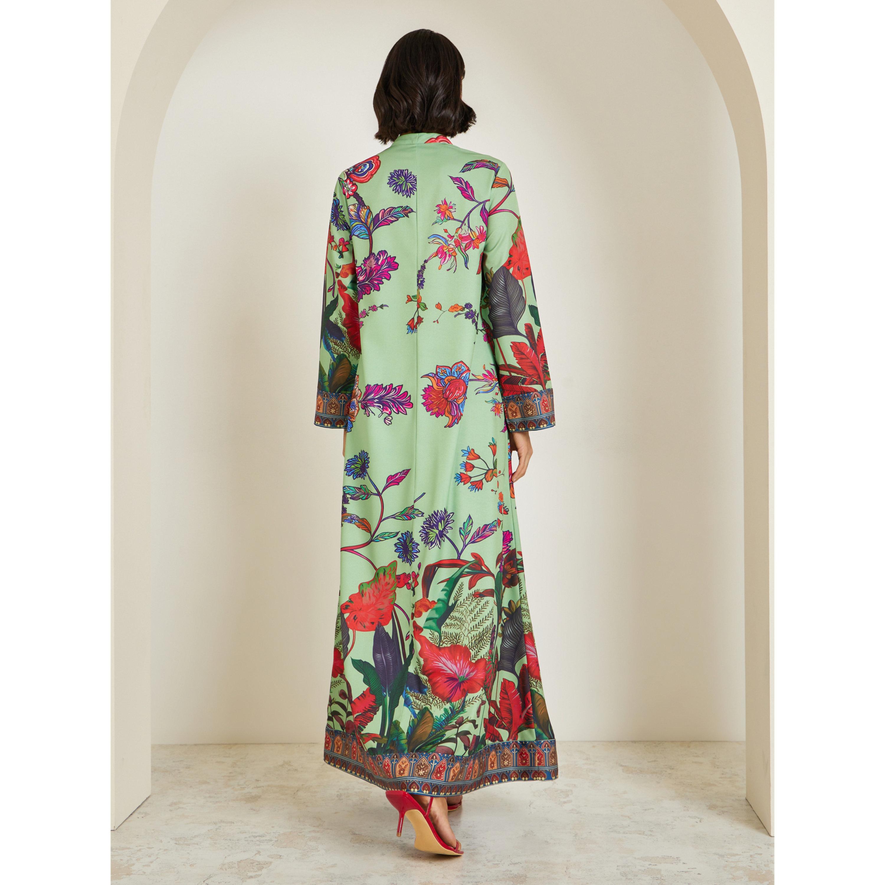Styli Women Green Floral Print A-Line Jalabiya-women-arabicclothing-jalabiyas-image-5
