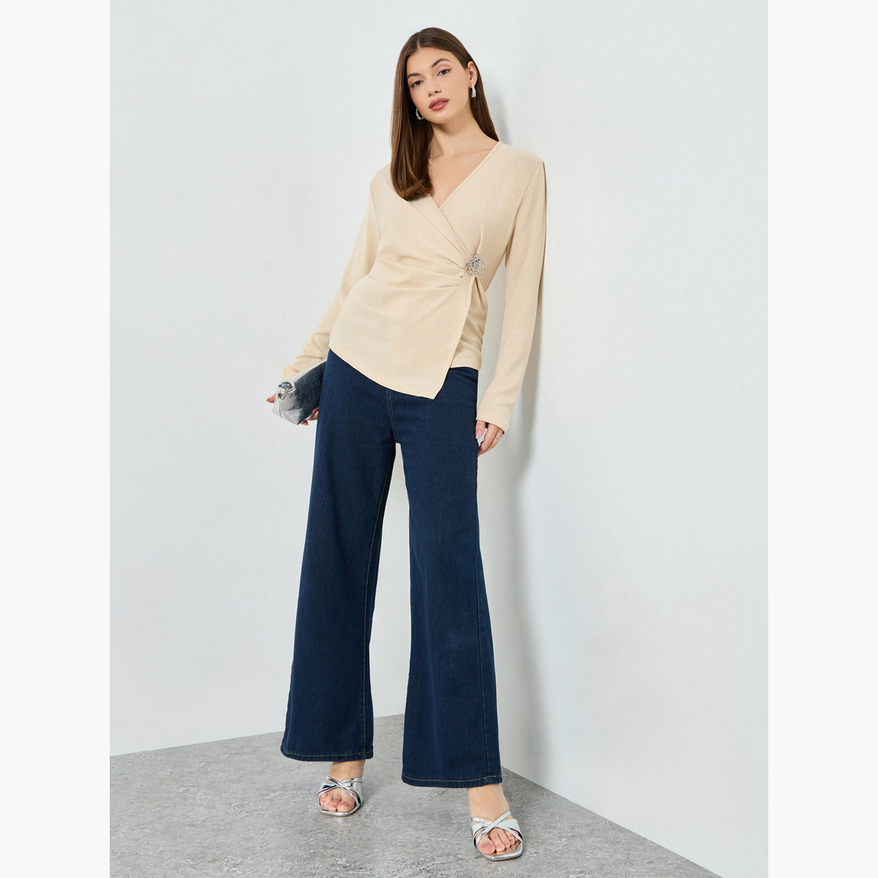 Styli Beige Embellished Wrap Top-women-clothing-shirtsandblouses-blouses-image-2