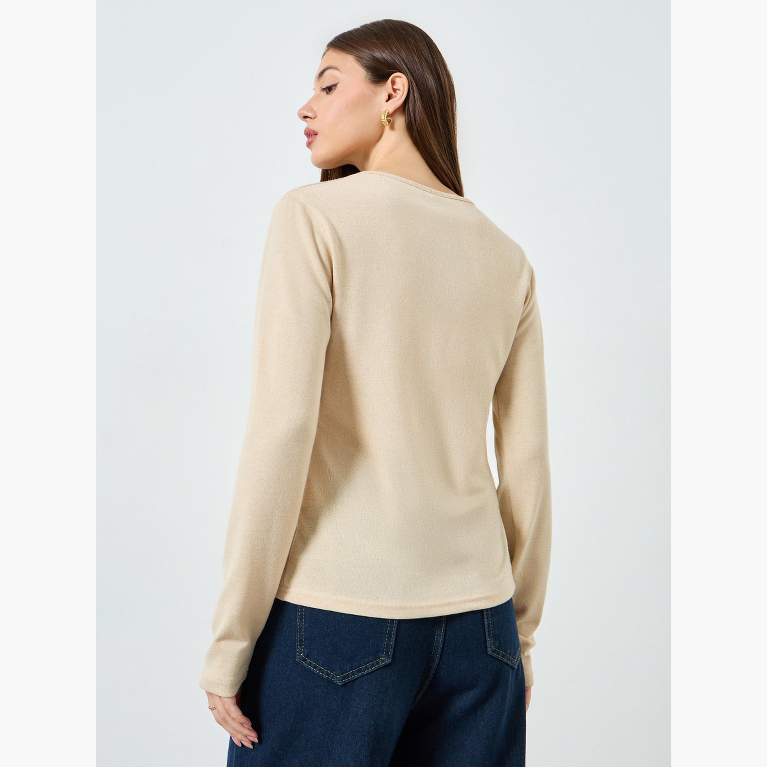 Styli Beige Embellished Wrap Top-women-clothing-shirtsandblouses-blouses-image-4