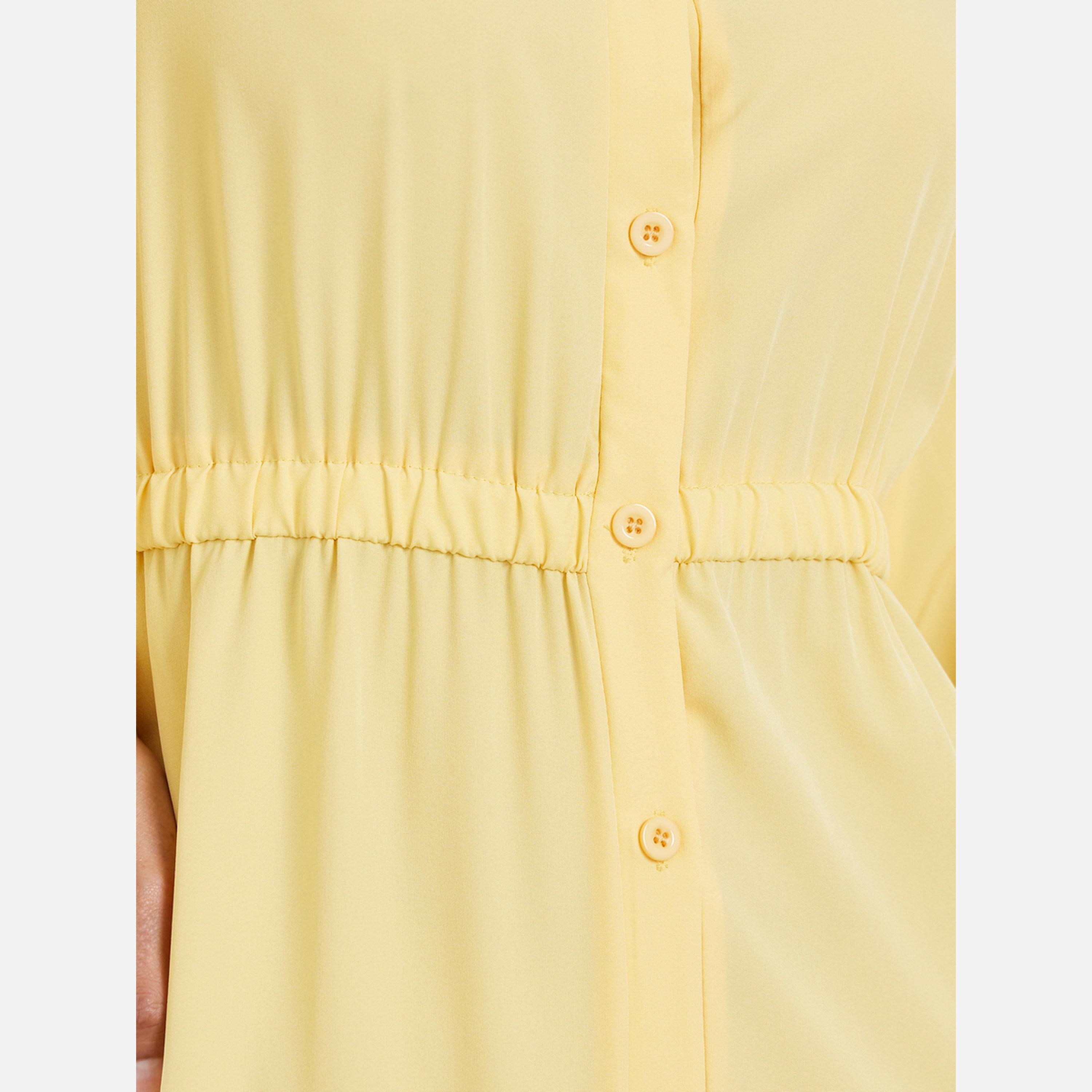 Styli Solid Casual Shirt Gathered Midi Dress-women-clothing-dresses-image-5