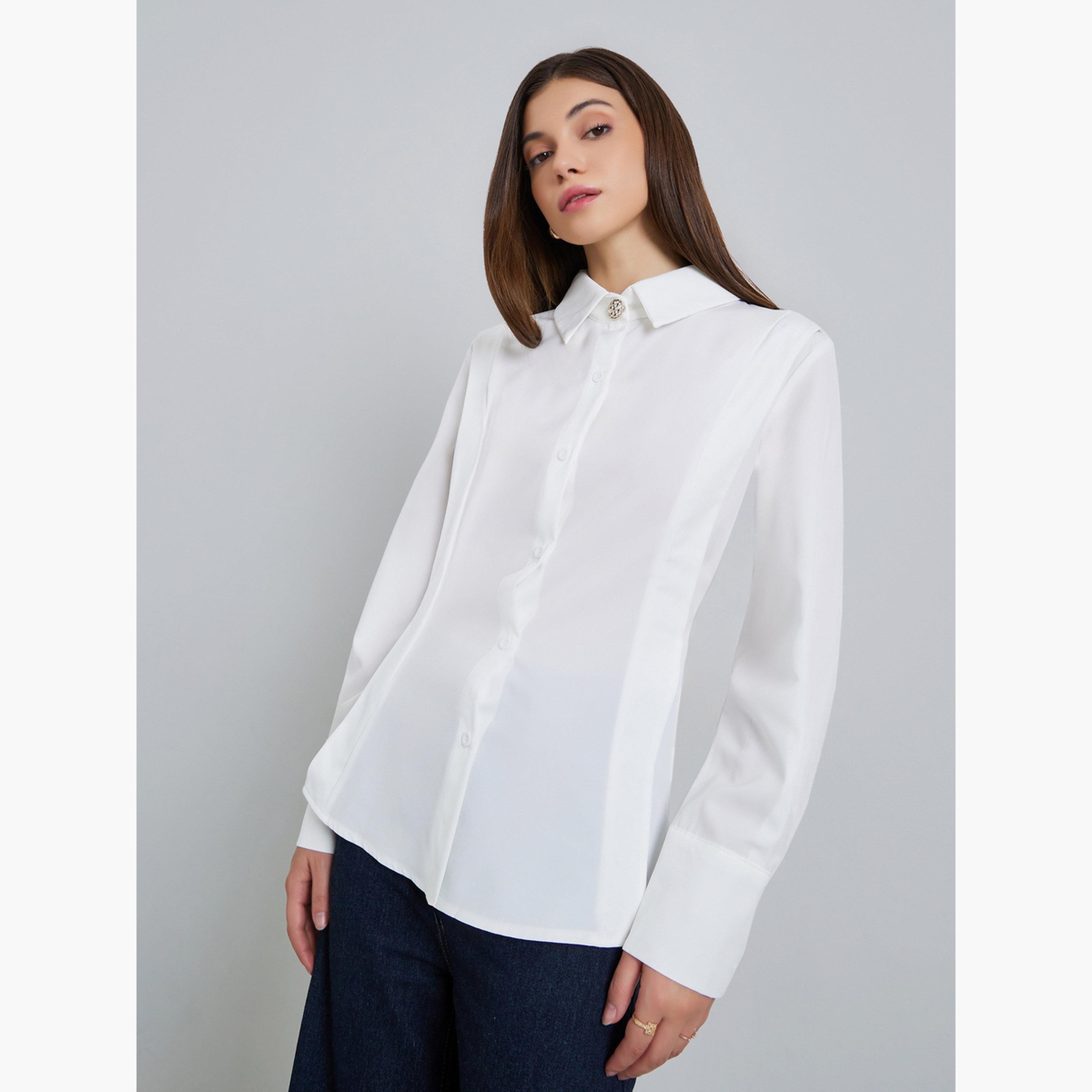 Styli Women White Solid Oversized Buttoned Shirt-women-clothing-shirtsandblouses-shirts-image-1