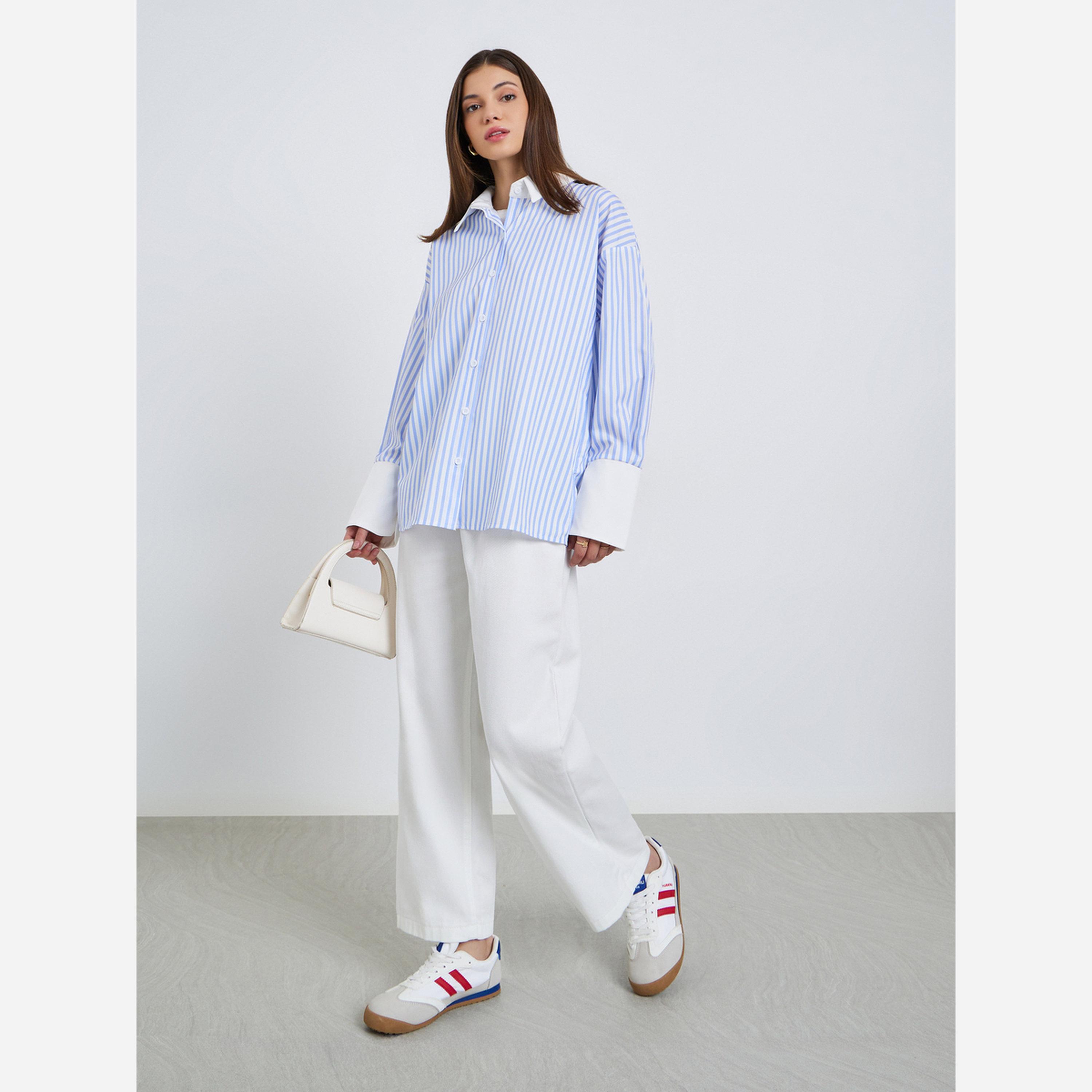 Styli Solid Striped contrasting casual oversized shirt-women-clothing-shirtsandblouses-shirts-image-2