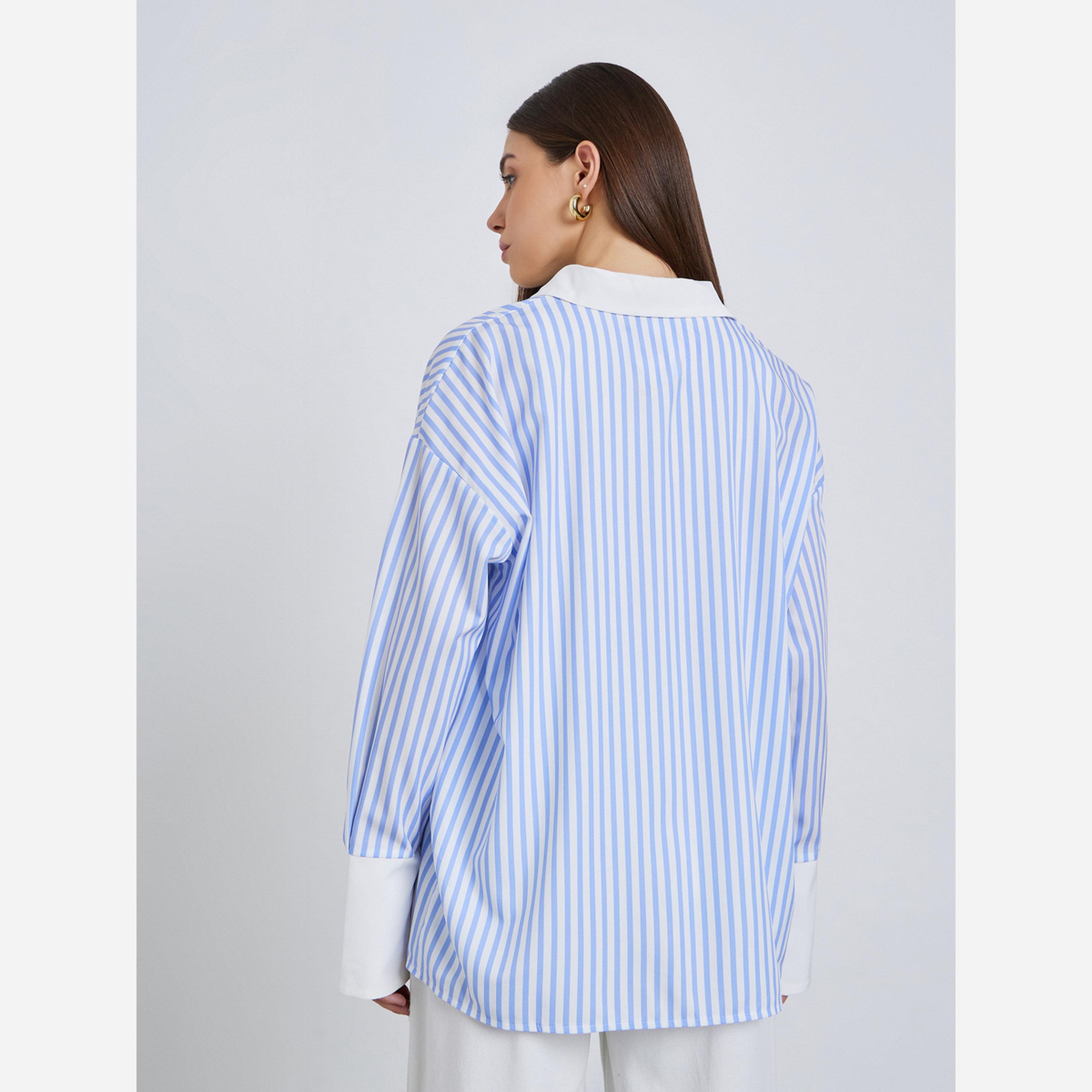 Styli Solid Striped contrasting casual oversized shirt-women-clothing-shirtsandblouses-shirts-image-4
