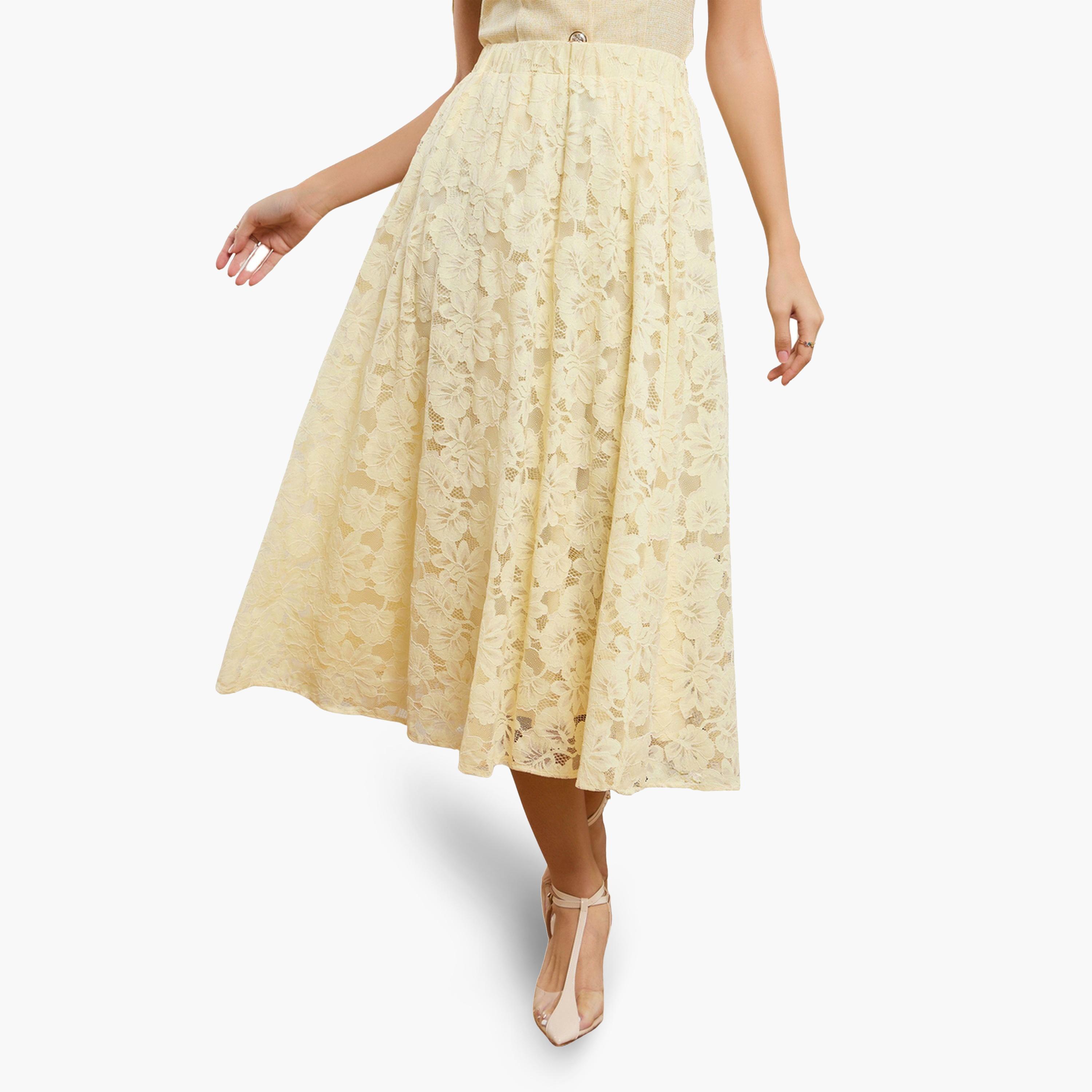 تنورة ميدي نسائية واسعة من الدانتيل-women-clothing-bottoms-skirts-image-1