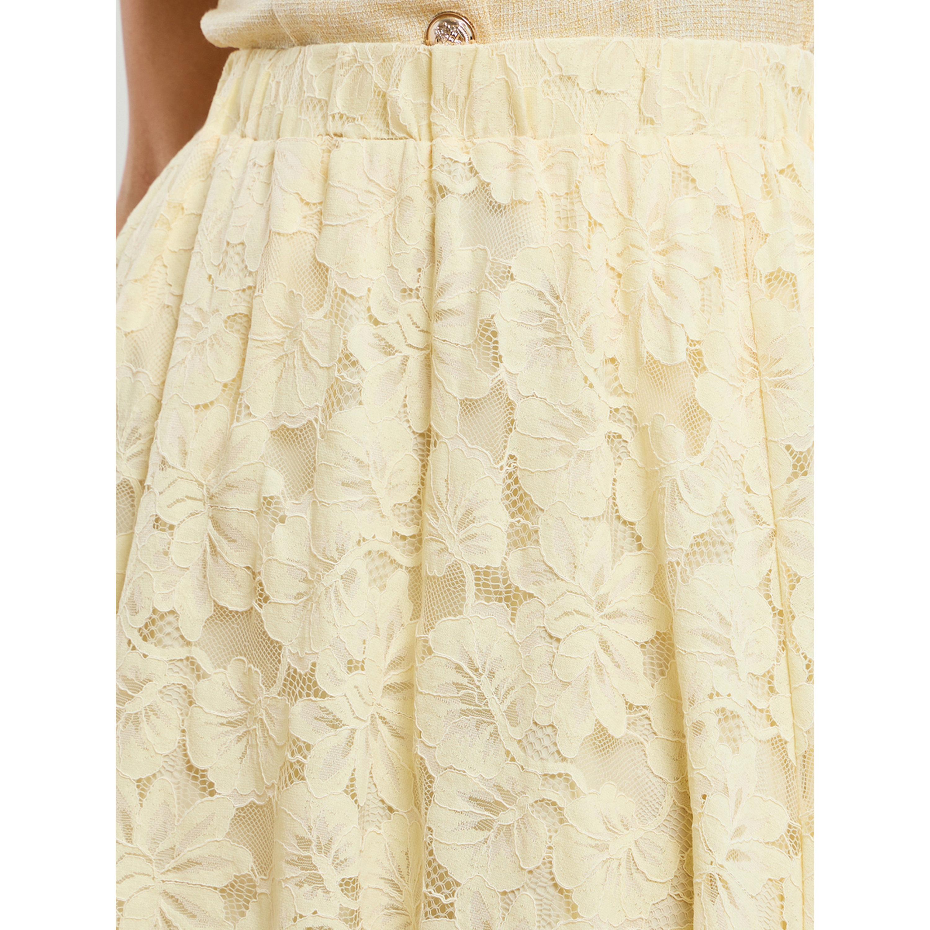 Styli Women Yellow Lace Flared Midi Skirt-women-clothing-bottoms-skirts-image-3
