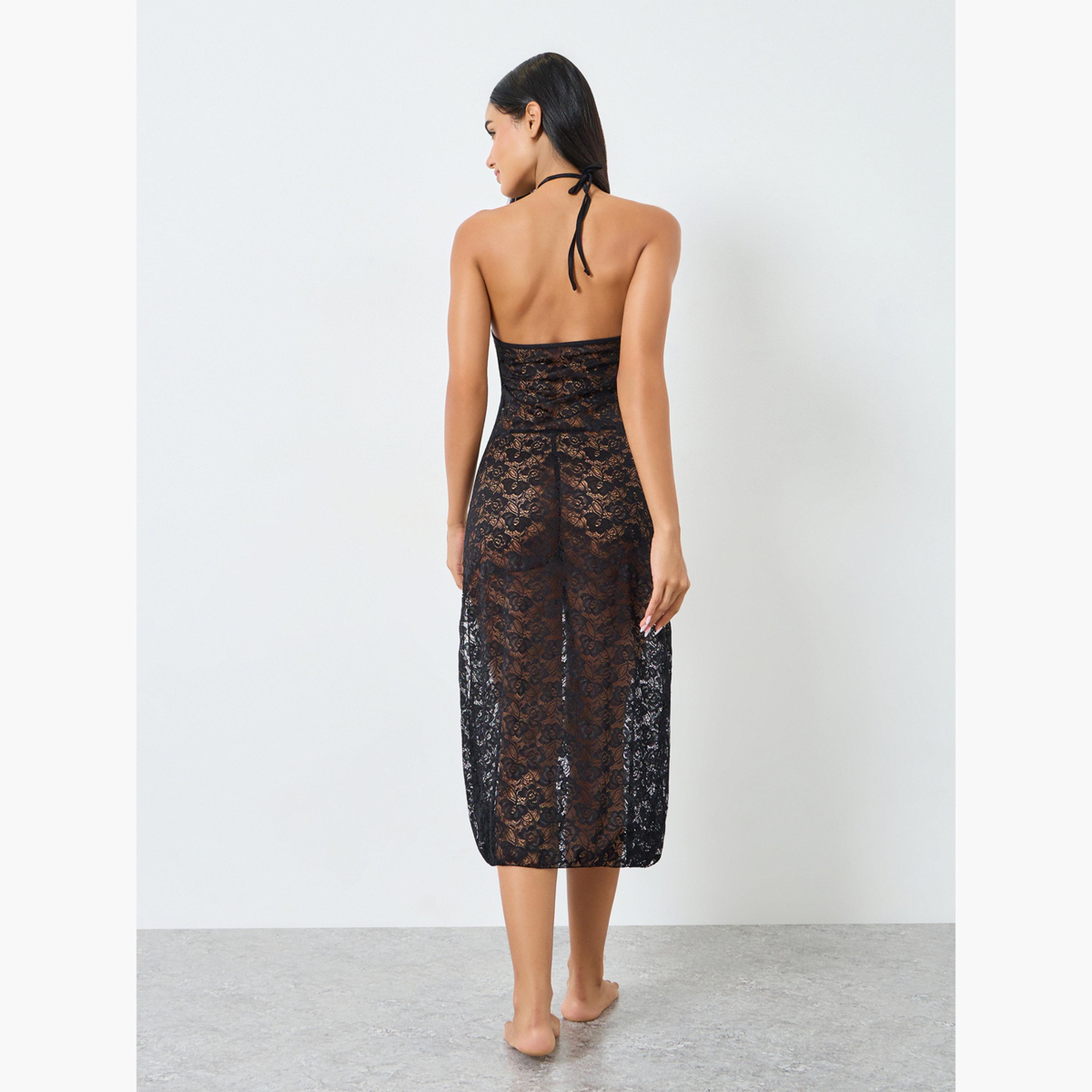 قميص نوم طويل بياقة هالتر ودانتيل مع سروال داخلي-women-clothing-lingerie-lingeriesets-image-5