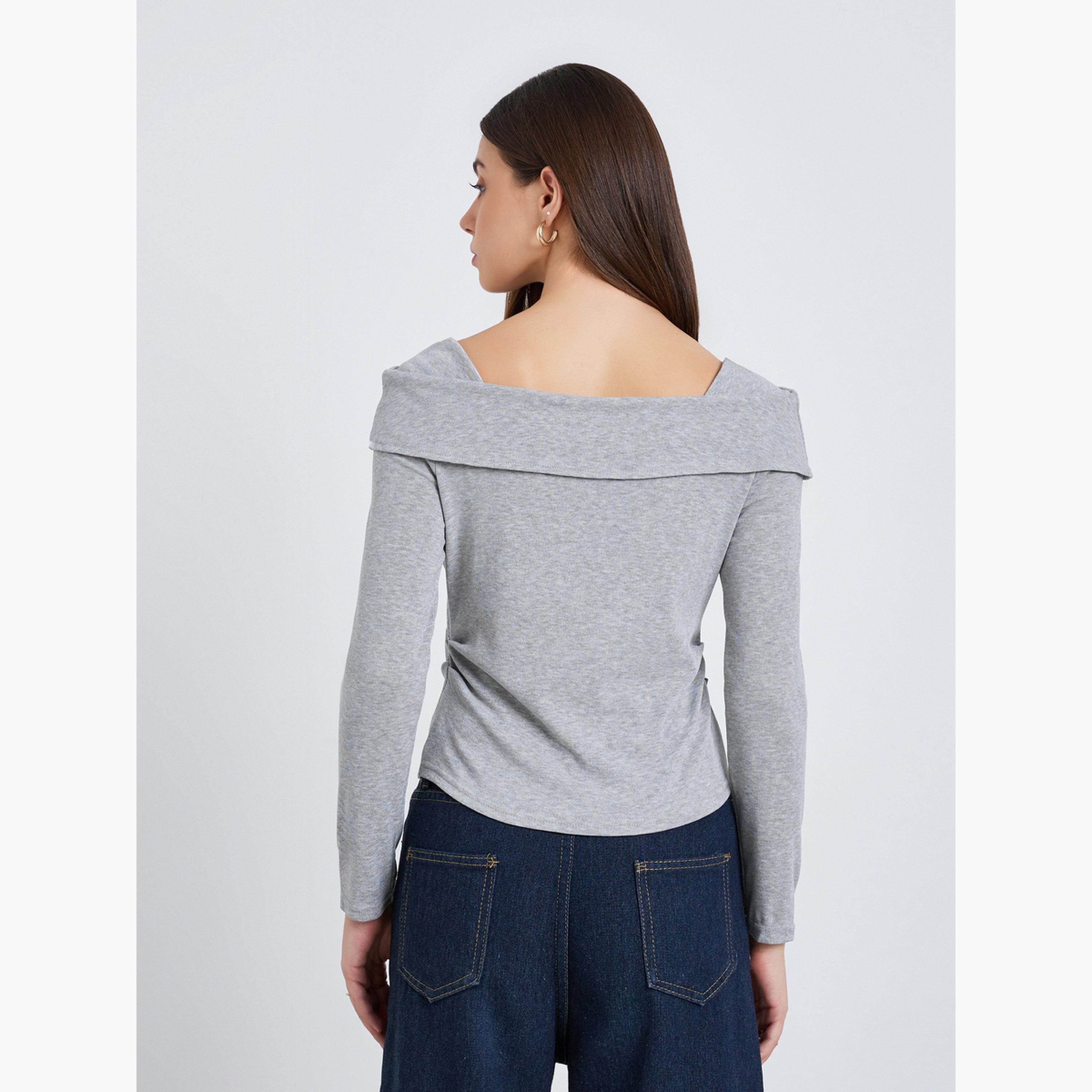 بلوزة رمادي بأكمام طويلة وتفاصيل أزرار-women-clothing-tshirts-image-4
