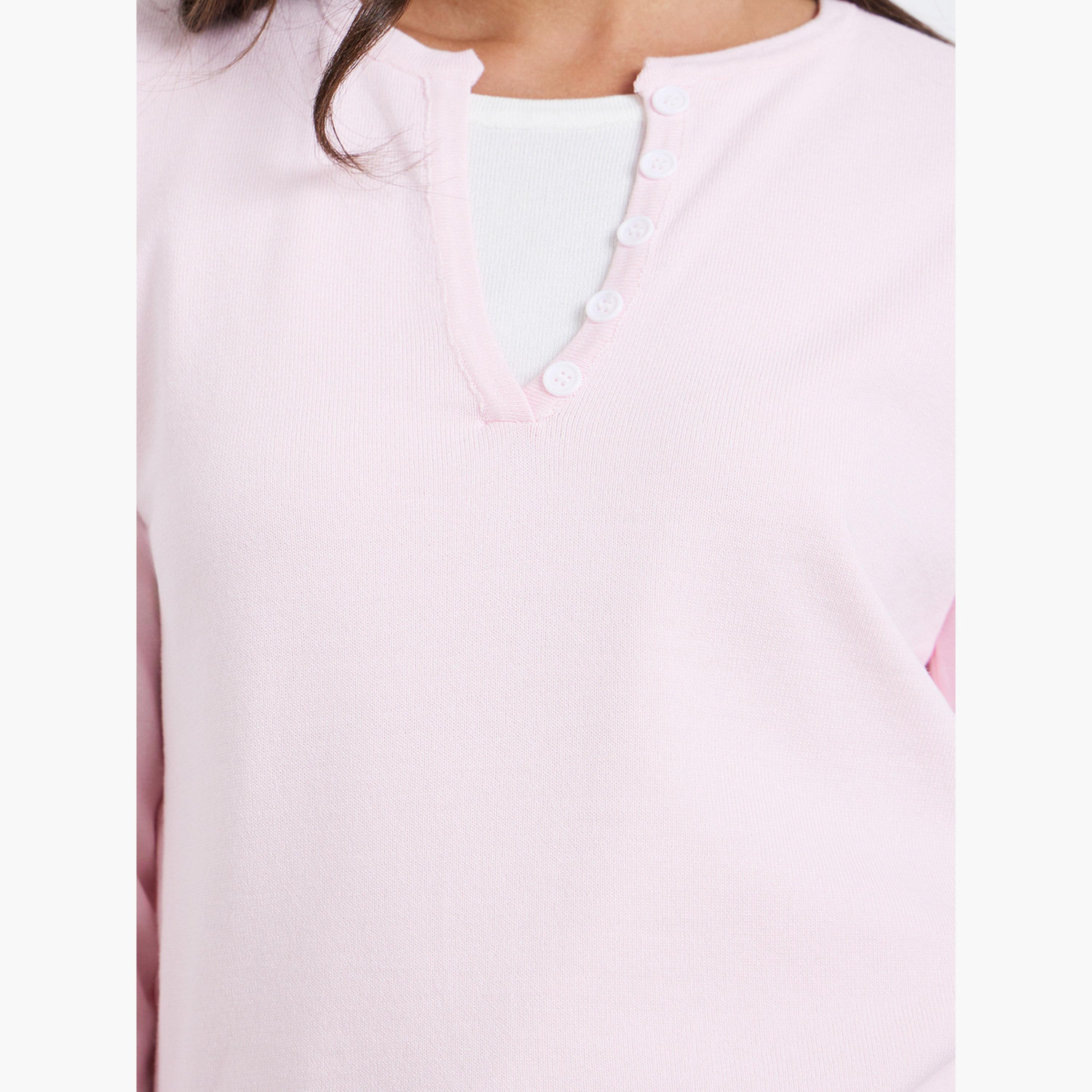 بلوزة وردي بأكمام طويلة بتصميم 2 في 1-women-clothing-tshirts-image-4