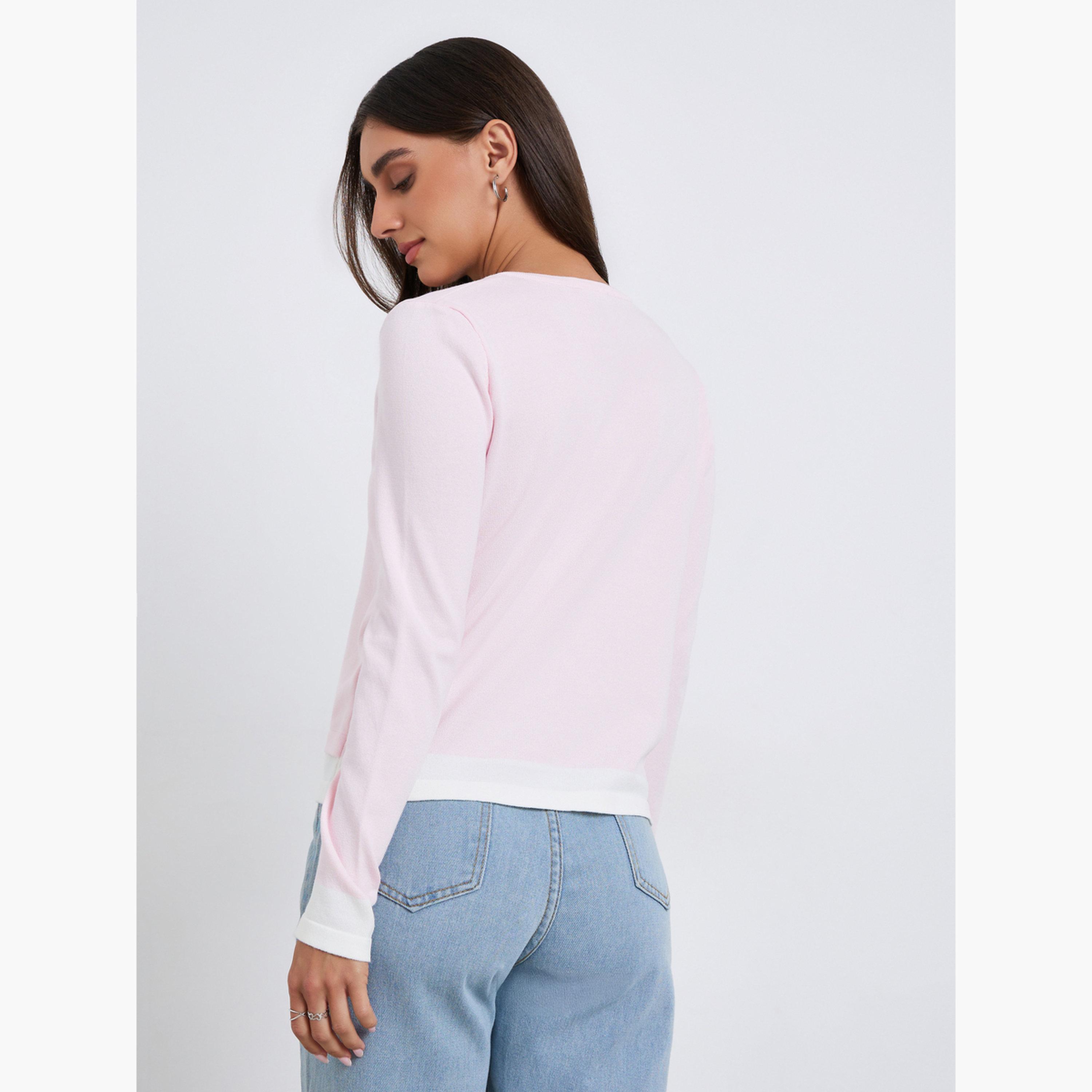بلوزة وردي بأكمام طويلة بتصميم 2 في 1-women-clothing-tshirts-image-5