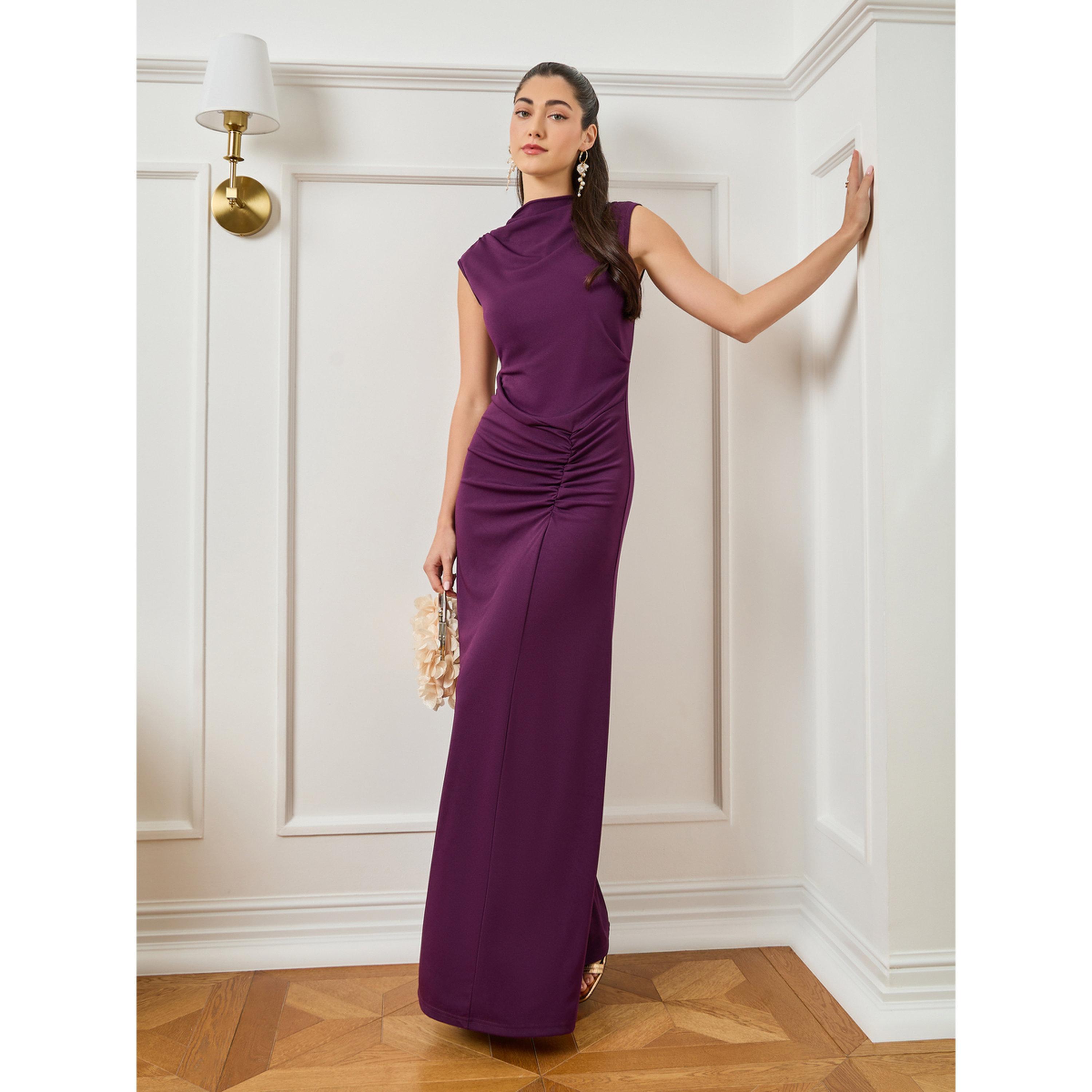 فستان طويل مزموم بلا أكمام بورغندي-women-clothing-dresses-image-3