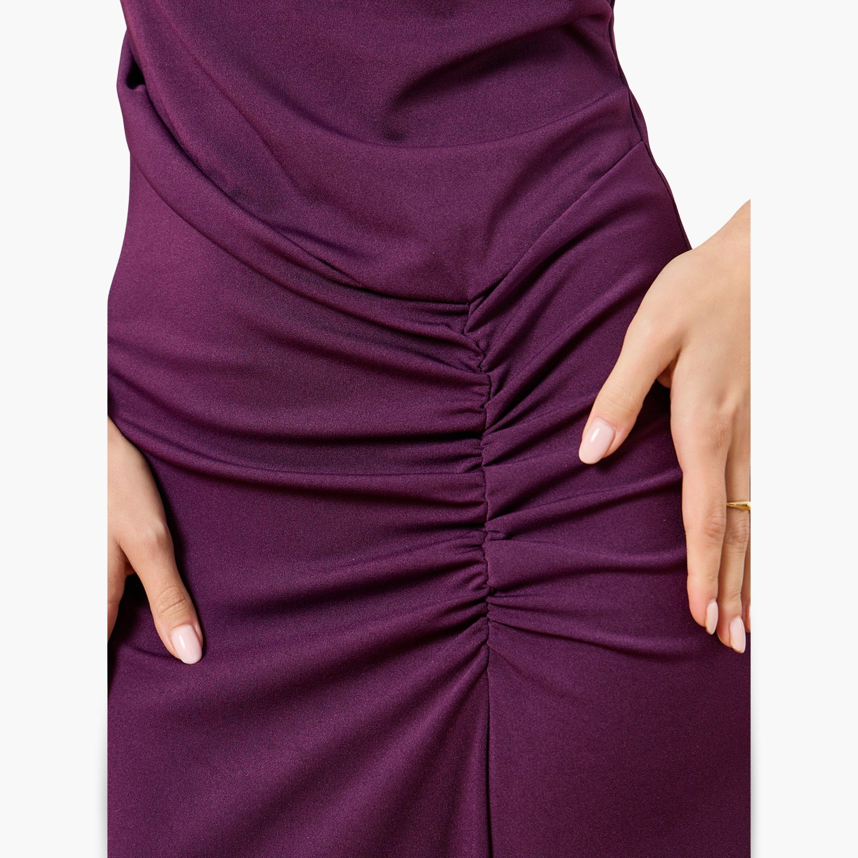 فستان طويل مزموم بلا أكمام بورغندي-women-clothing-dresses-image-5
