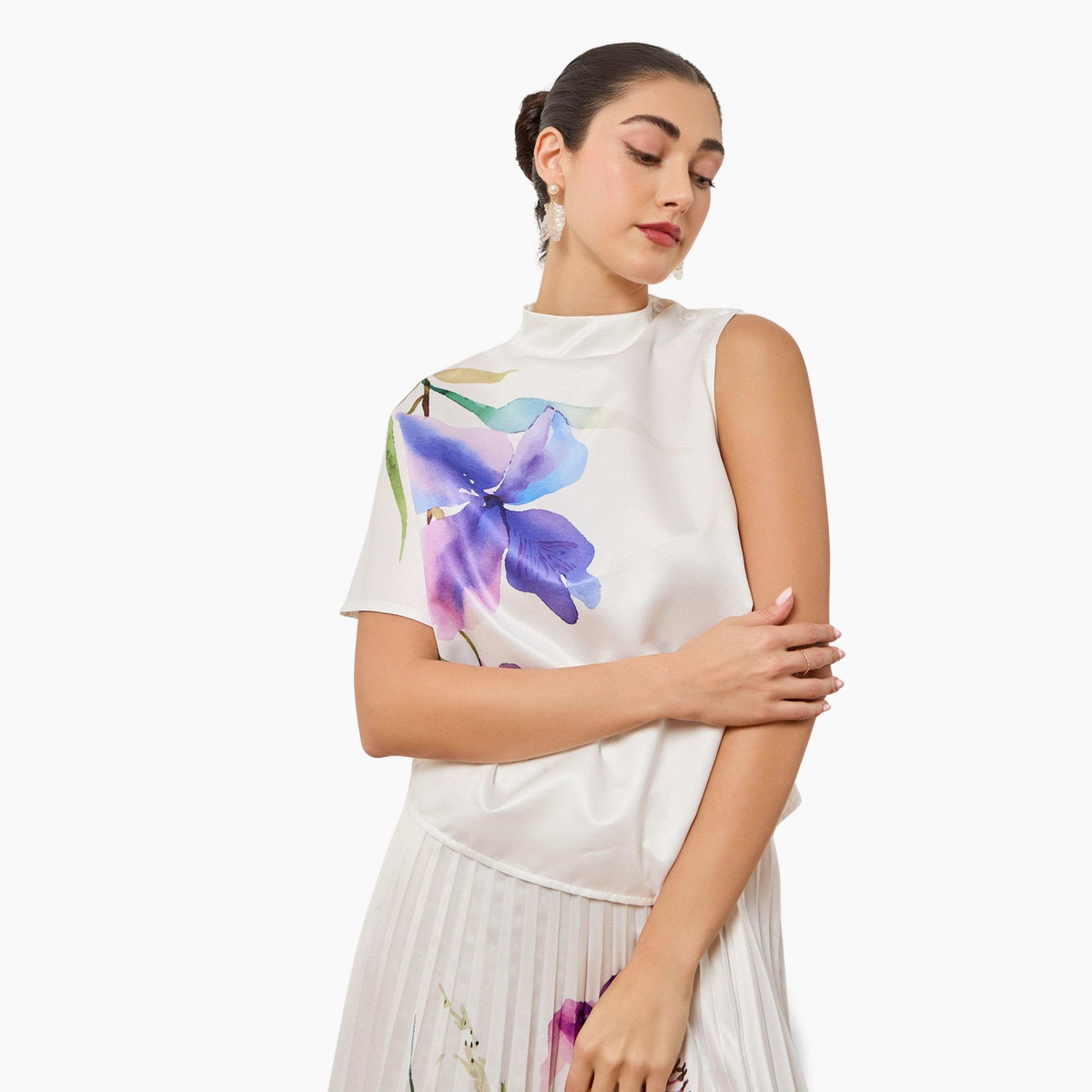بلوزة بكتف واحد وطبعة زهور-women-clothing-shirtsandblouses-blouses-image-1