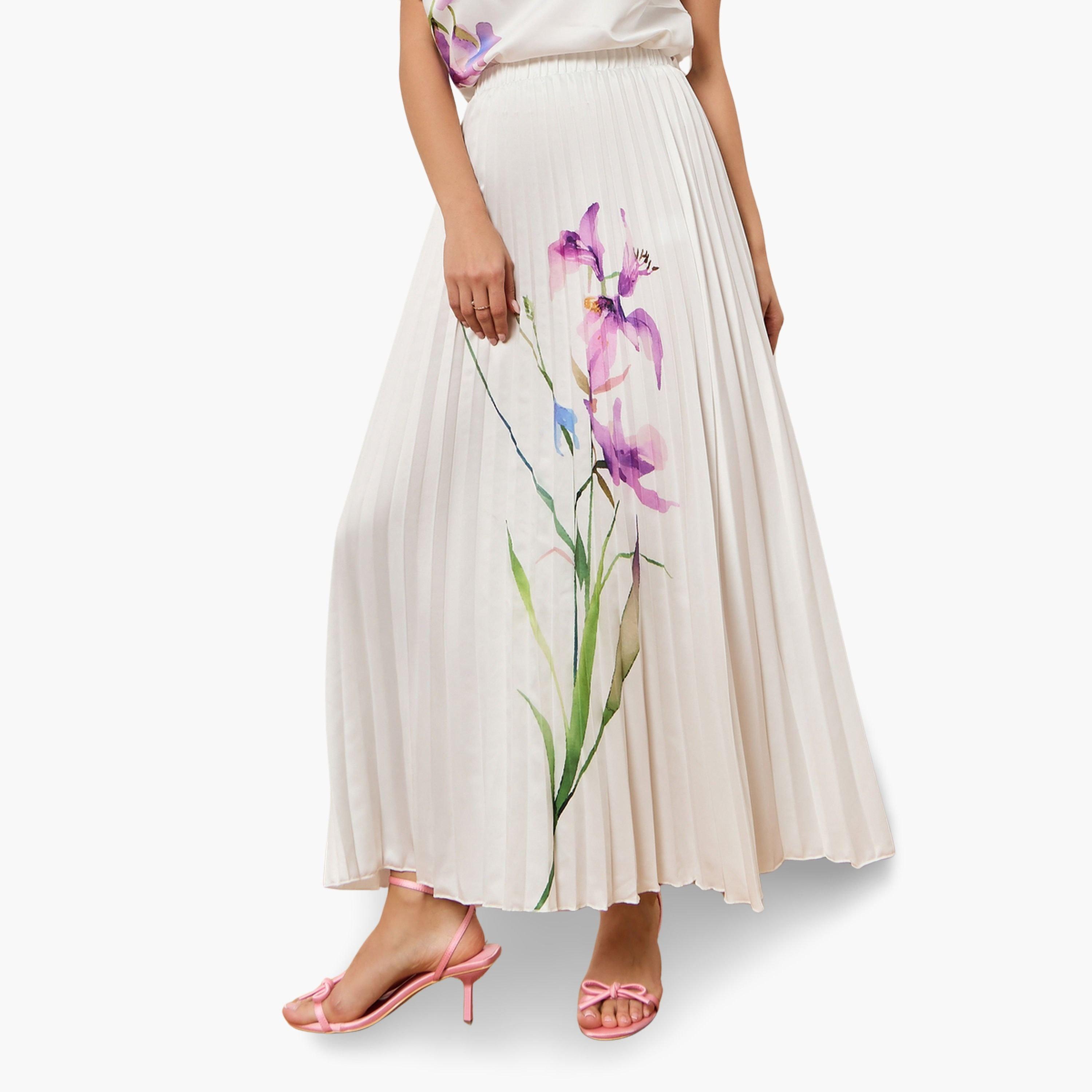 تنورة ميدي بكسرات وطبعة زهور-women-clothing-bottoms-skirts-image-1