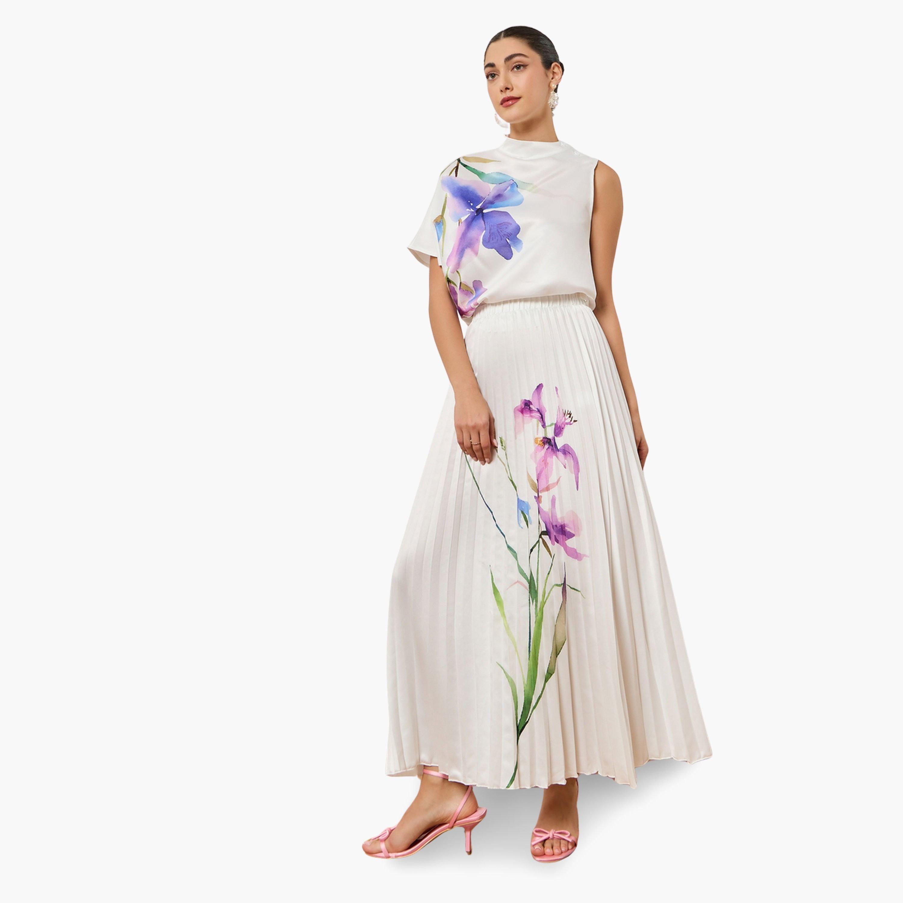 تنورة ميدي بكسرات وطبعة زهور-women-clothing-bottoms-skirts-image-2