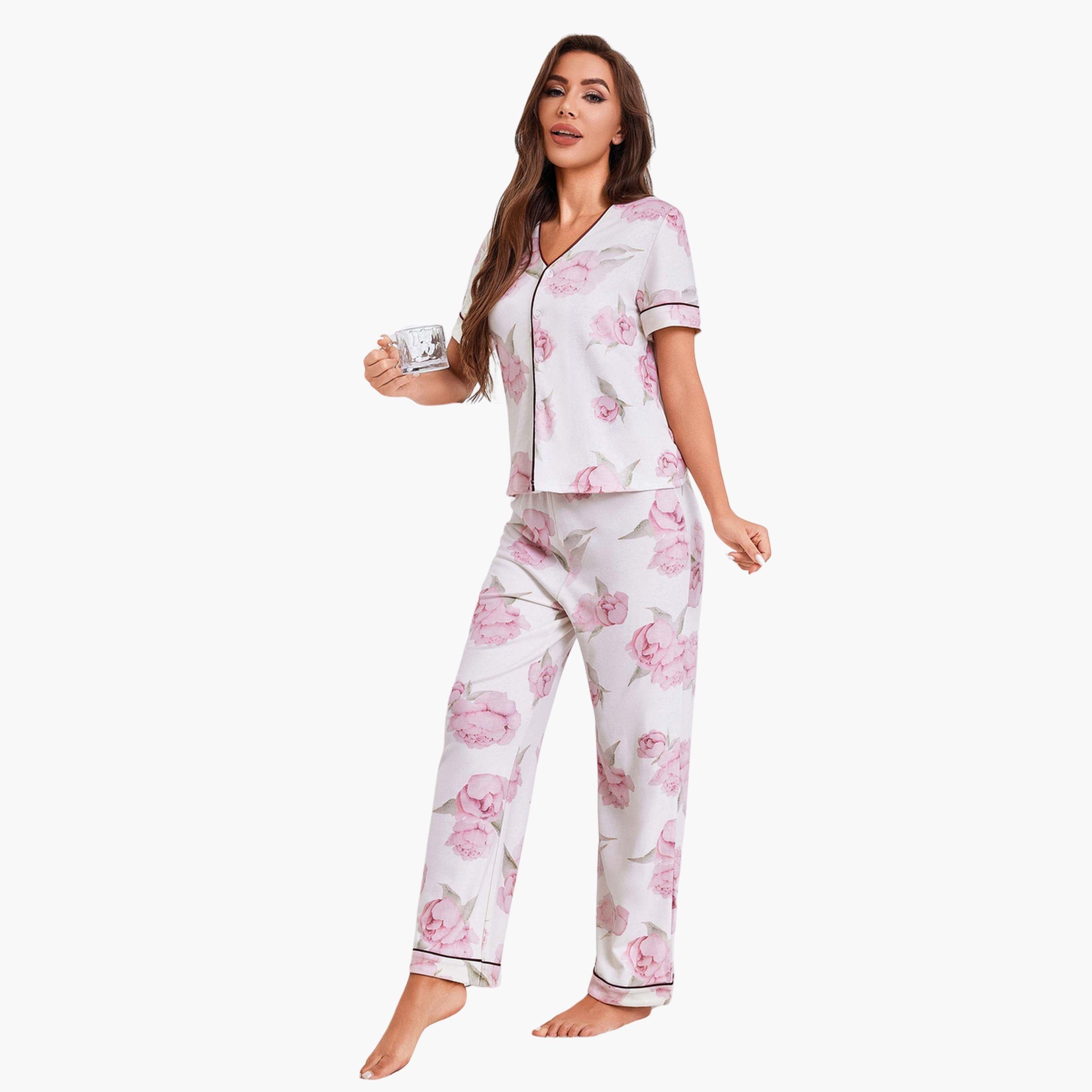 Take Two Floral Print Buttoned Top and Pyjama Set-women-clothing-nightwear-pyjamas-longsets-image-1