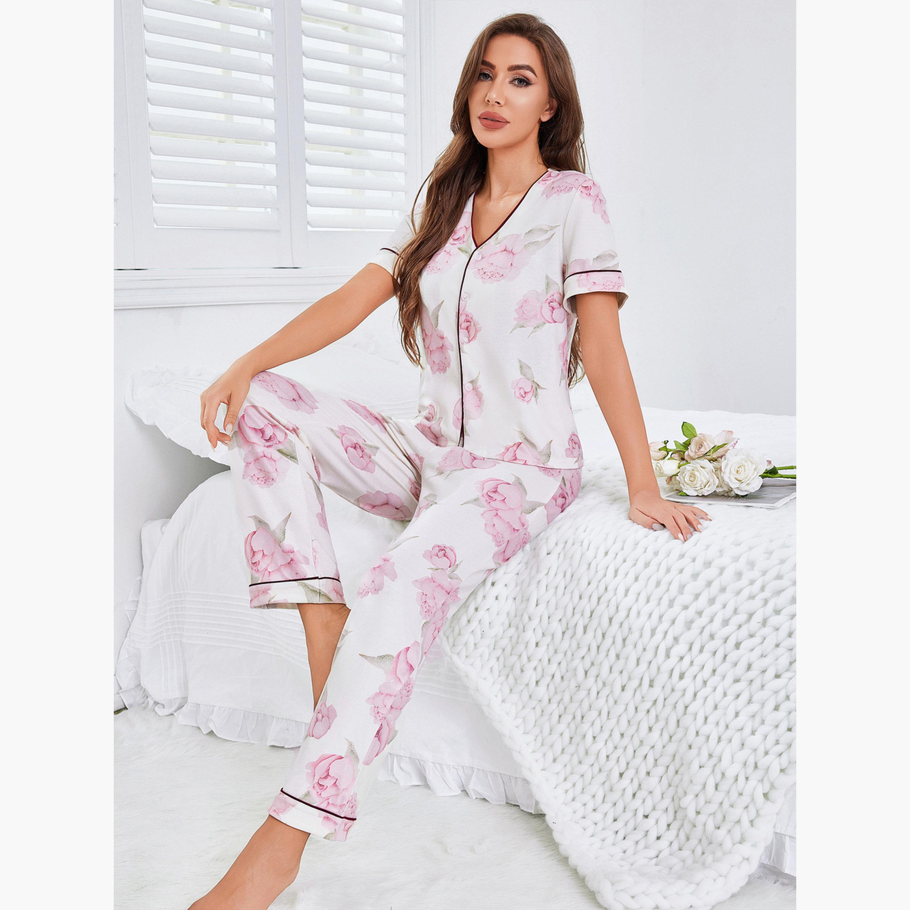 Take Two Floral Print Buttoned Top and Pyjama Set-women-clothing-nightwear-pyjamas-longsets-image-3