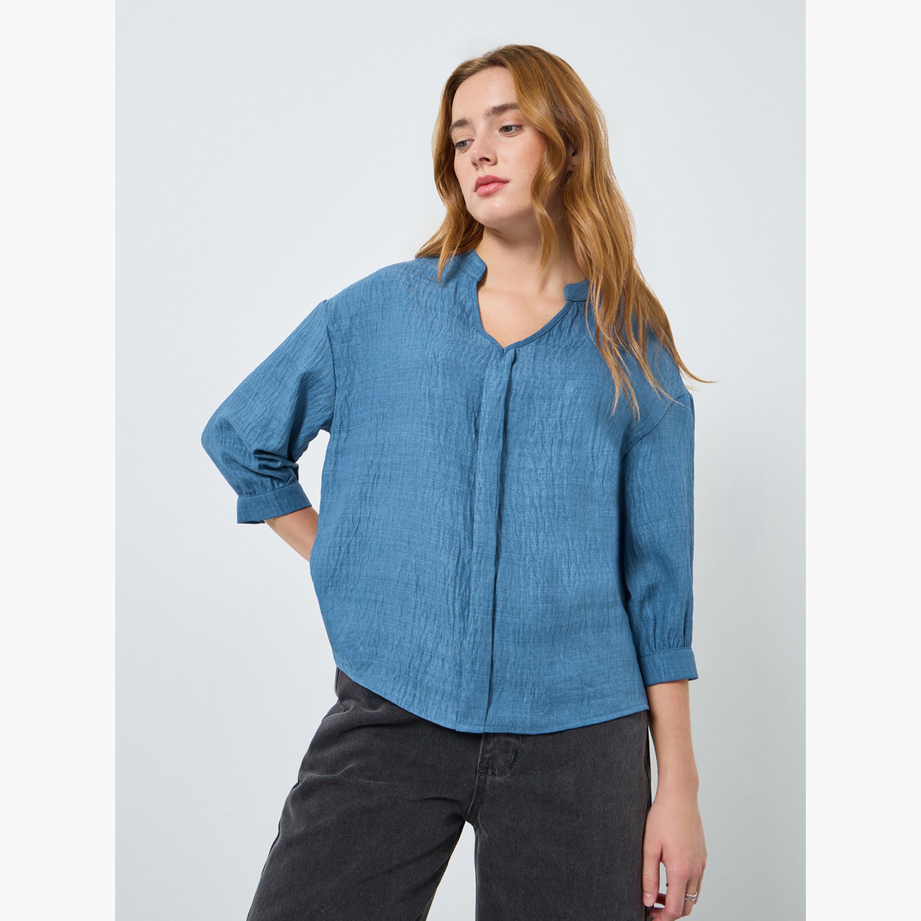 Take Two Women Textured Buttoned Long Sleeve Top-women-clothing-shirtsandblouses-blouses-image-1