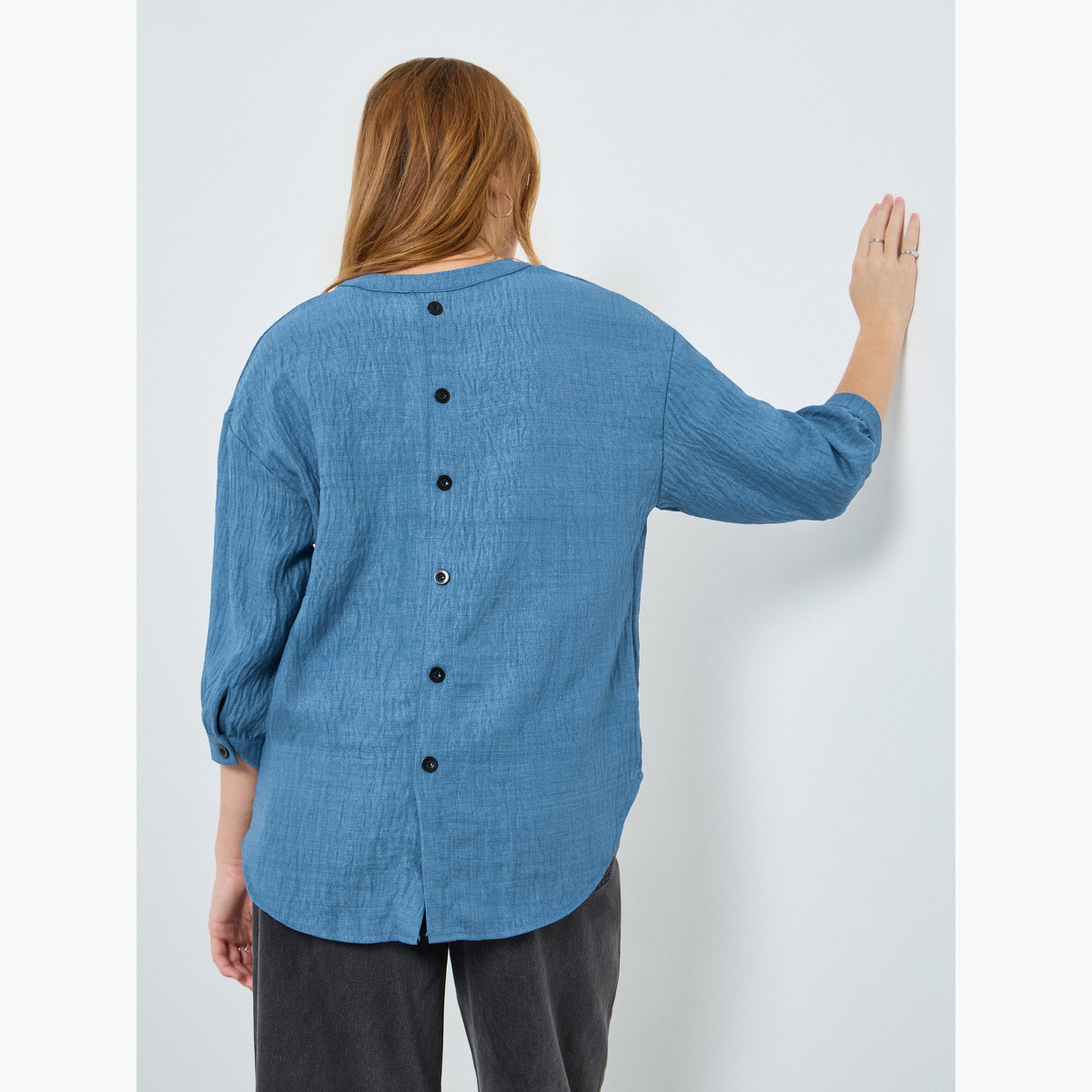 بلوزة بأكمام طويلة وأزرار بتفاصيل بارزة الملمس-women-clothing-shirtsandblouses-blouses-image-3