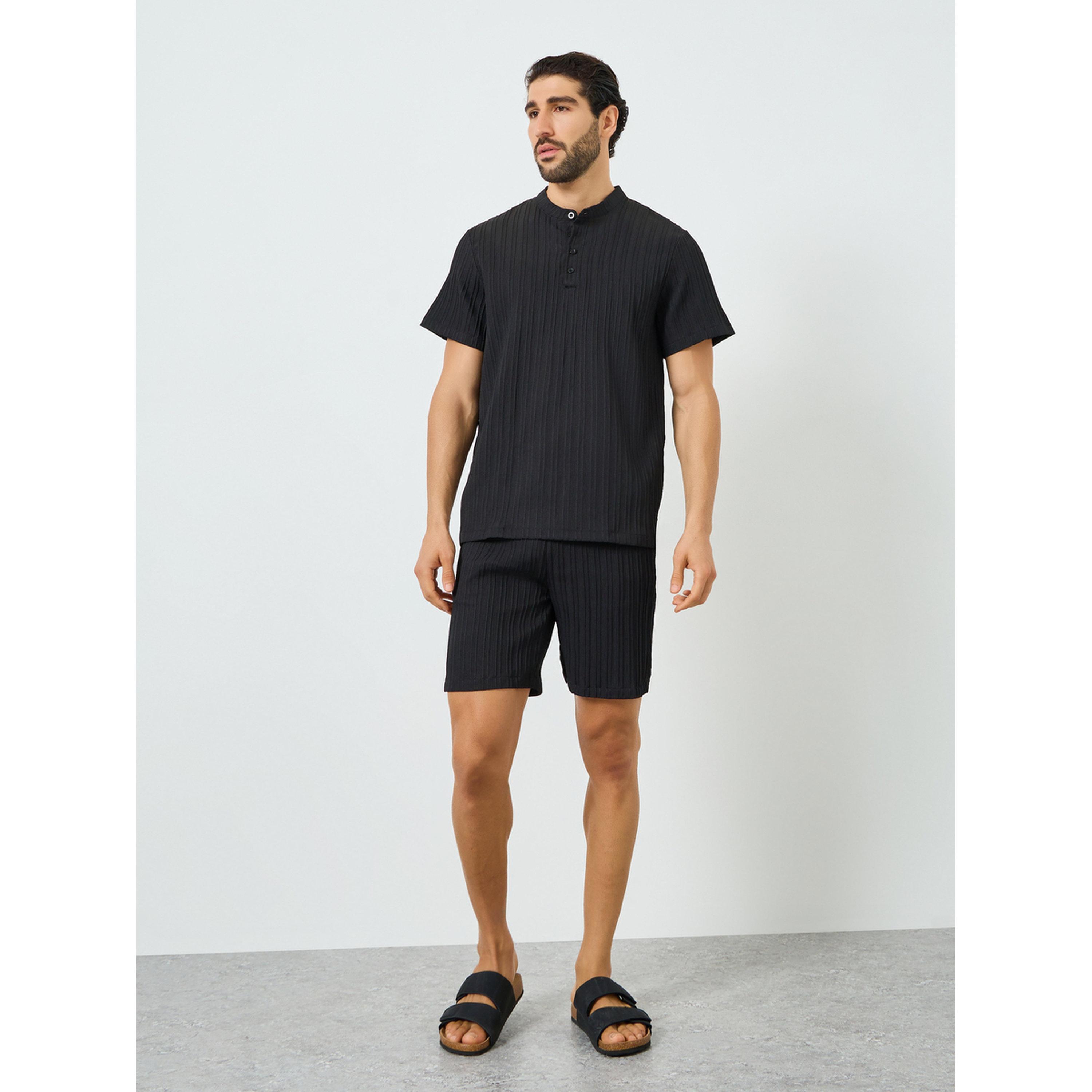 Take Two Men Black Textured T-Shirt and Shorts Co-Ords-men-clothing-coordsets-image-2