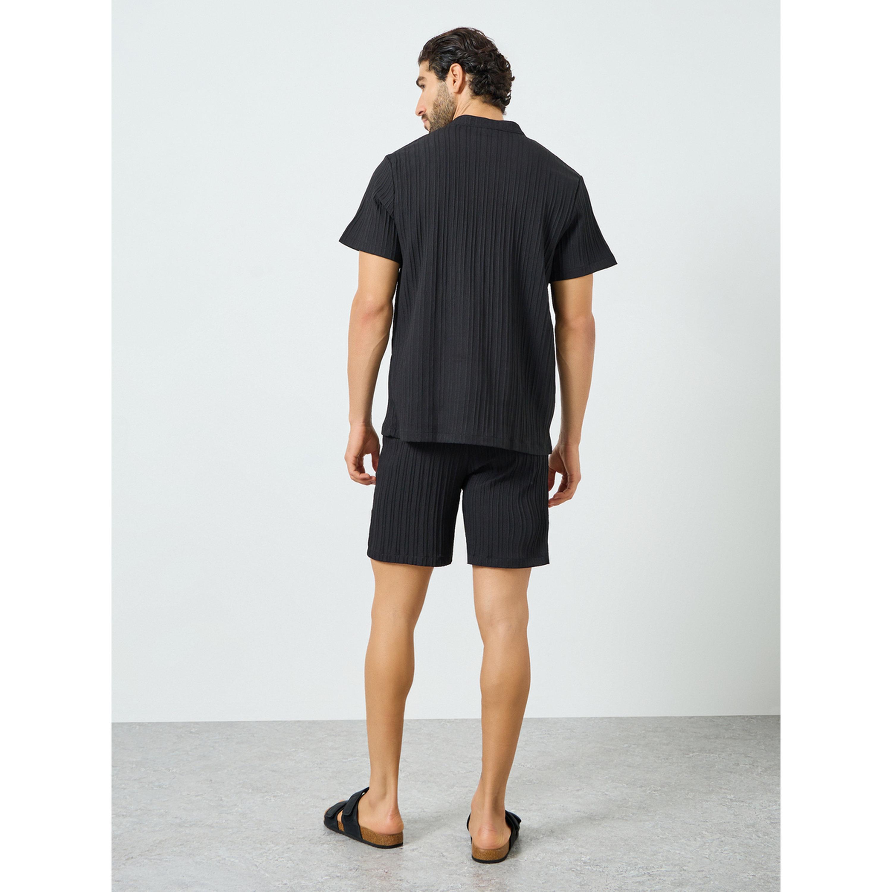 Take Two Men Black Textured T-Shirt and Shorts Co-Ords-men-clothing-coordsets-image-5