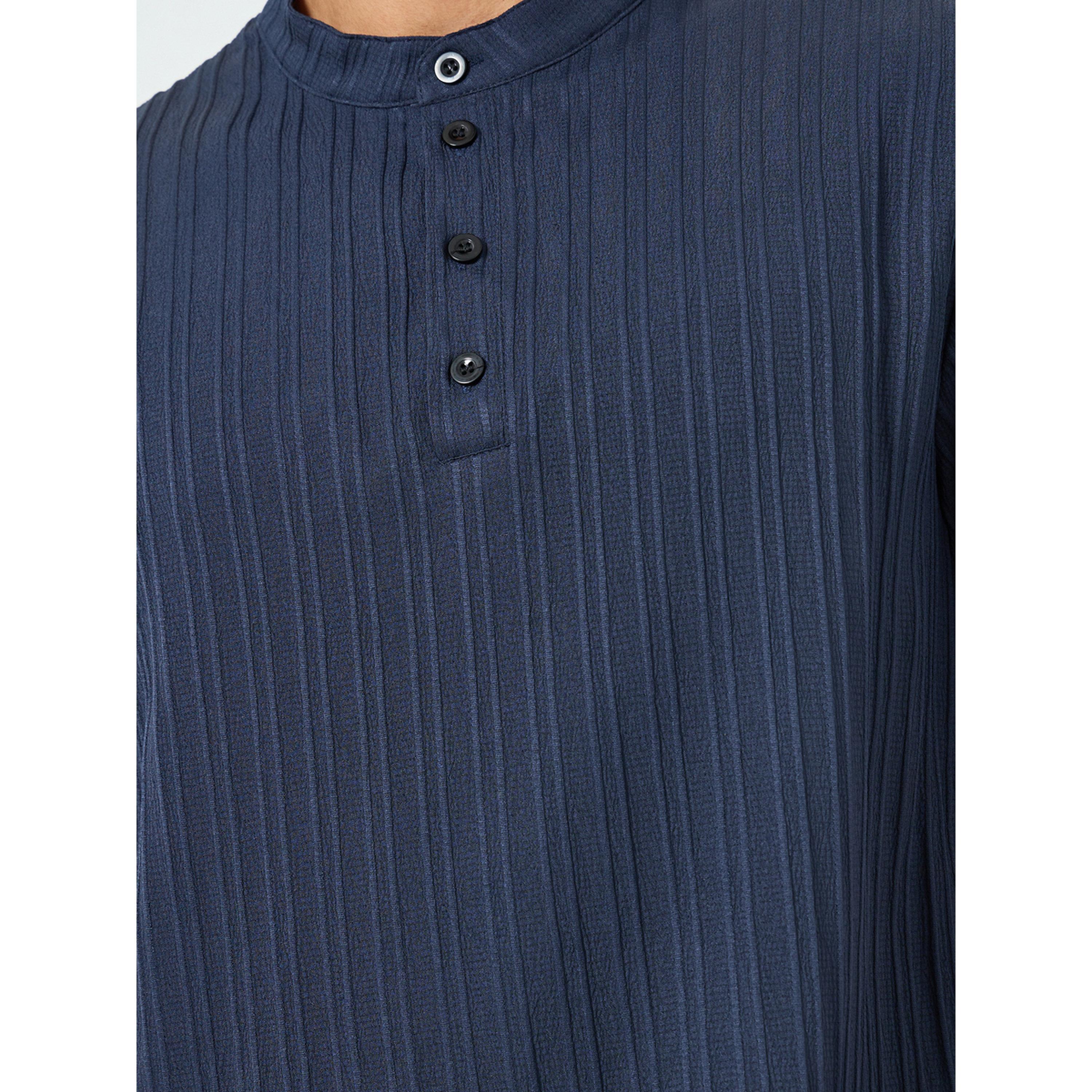 Take Two Men Navy Blue Textured T-Shirt and Shorts Co-Ords-men-clothing-coordsets-image-3