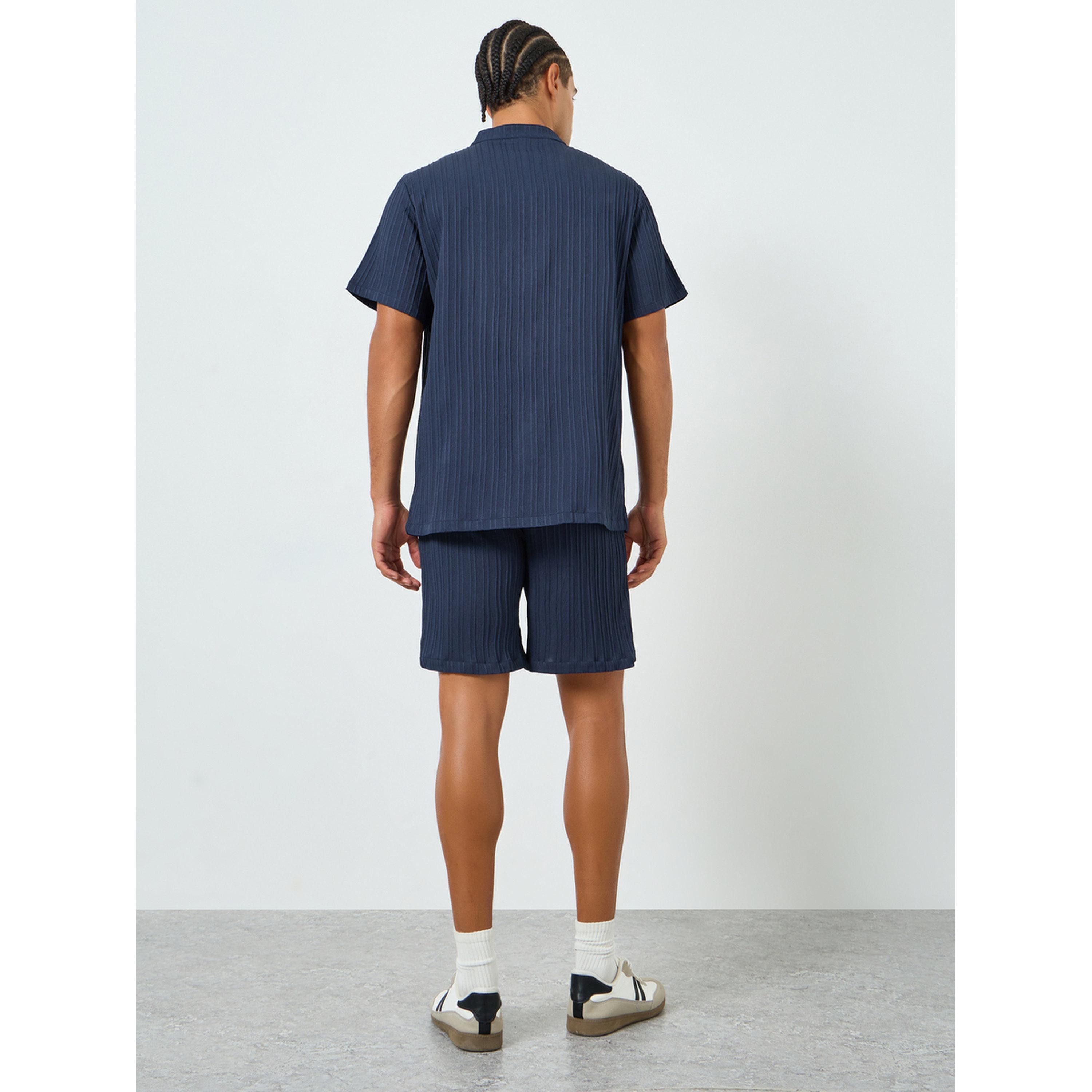 Take Two Men Navy Blue Textured T-Shirt and Shorts Co-Ords-men-clothing-coordsets-image-5