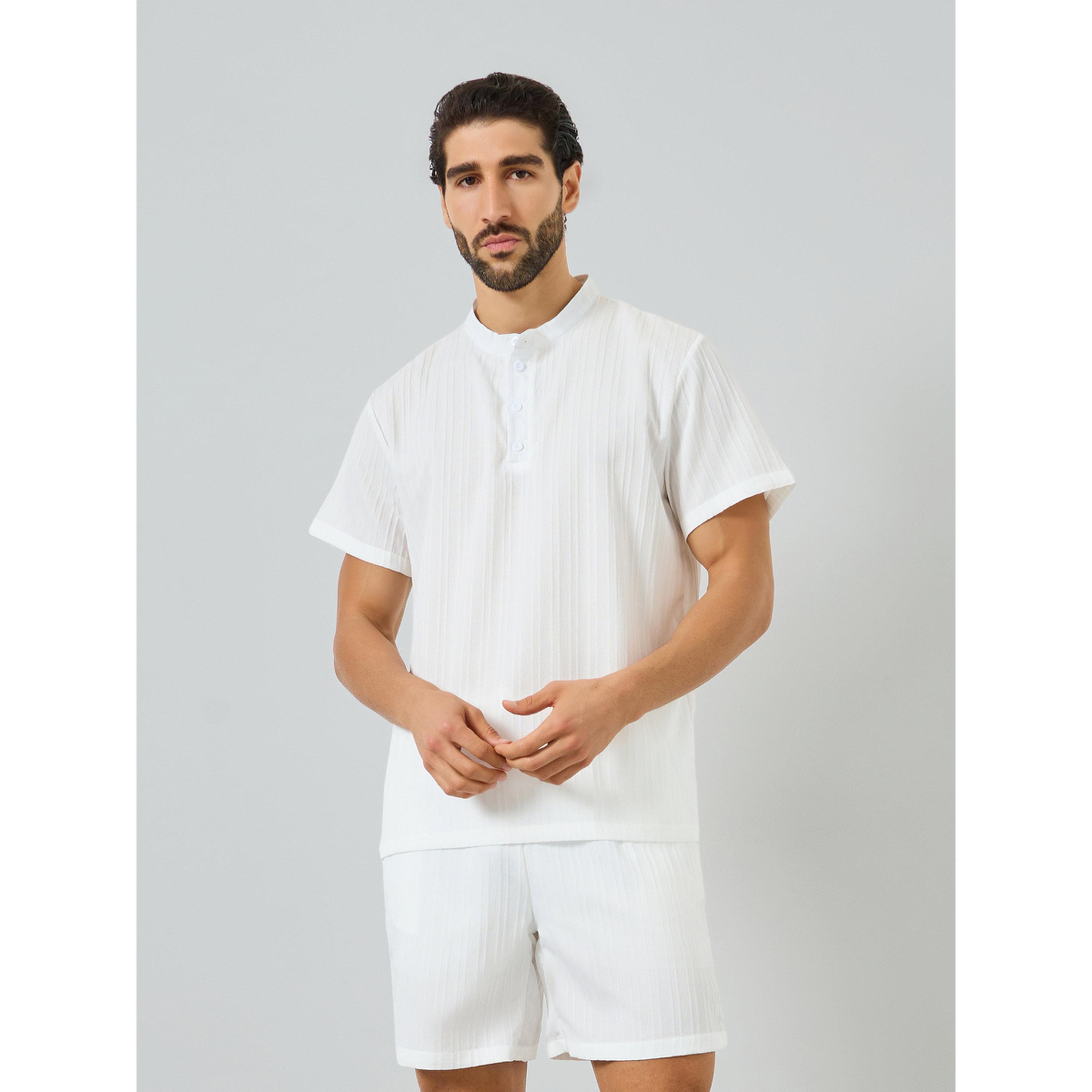 Take Two Men White Textured T-Shirt and Shorts Co-Ords-men-clothing-coordsets-image-1