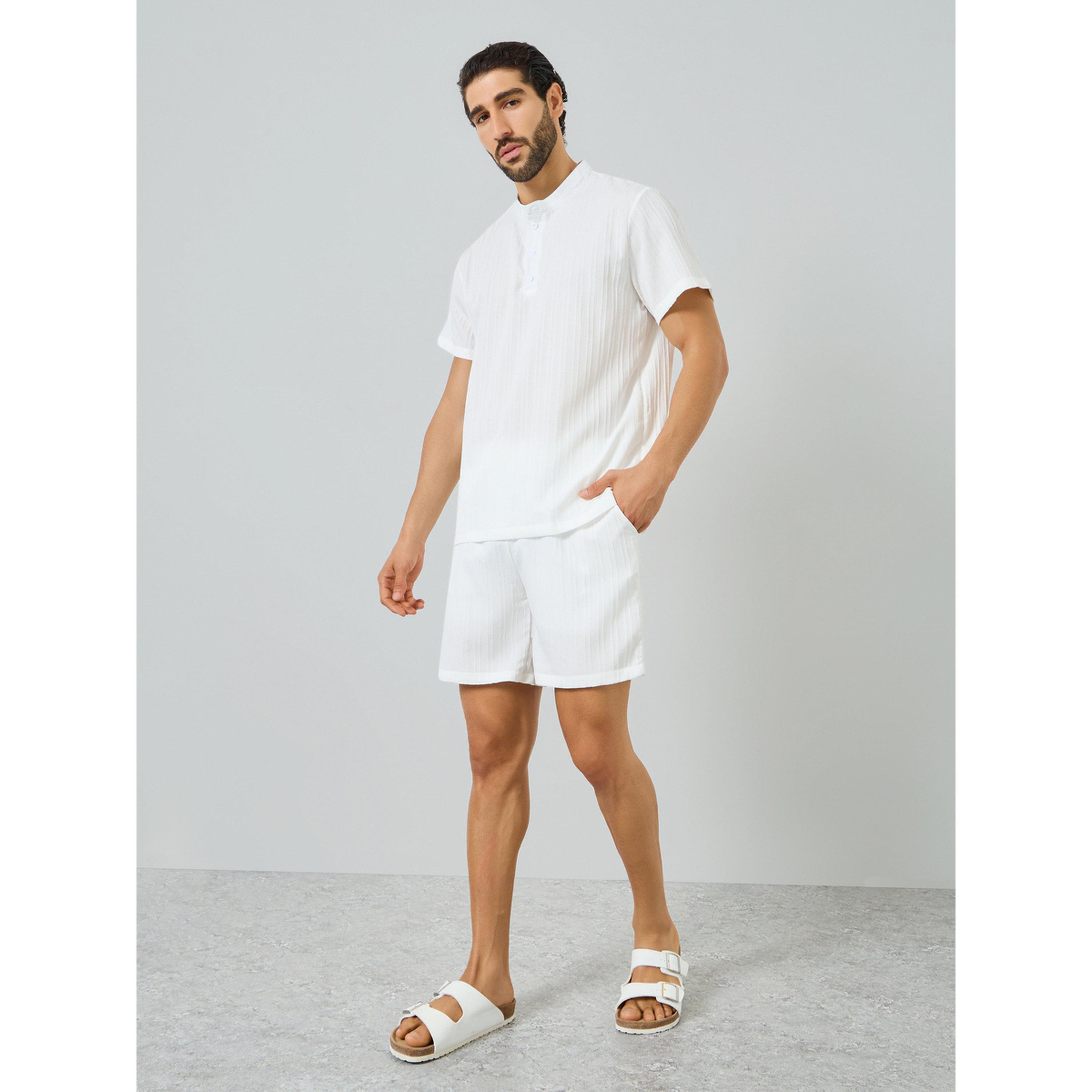 Take Two Men White Textured T-Shirt and Shorts Co-Ords-men-clothing-coordsets-image-3