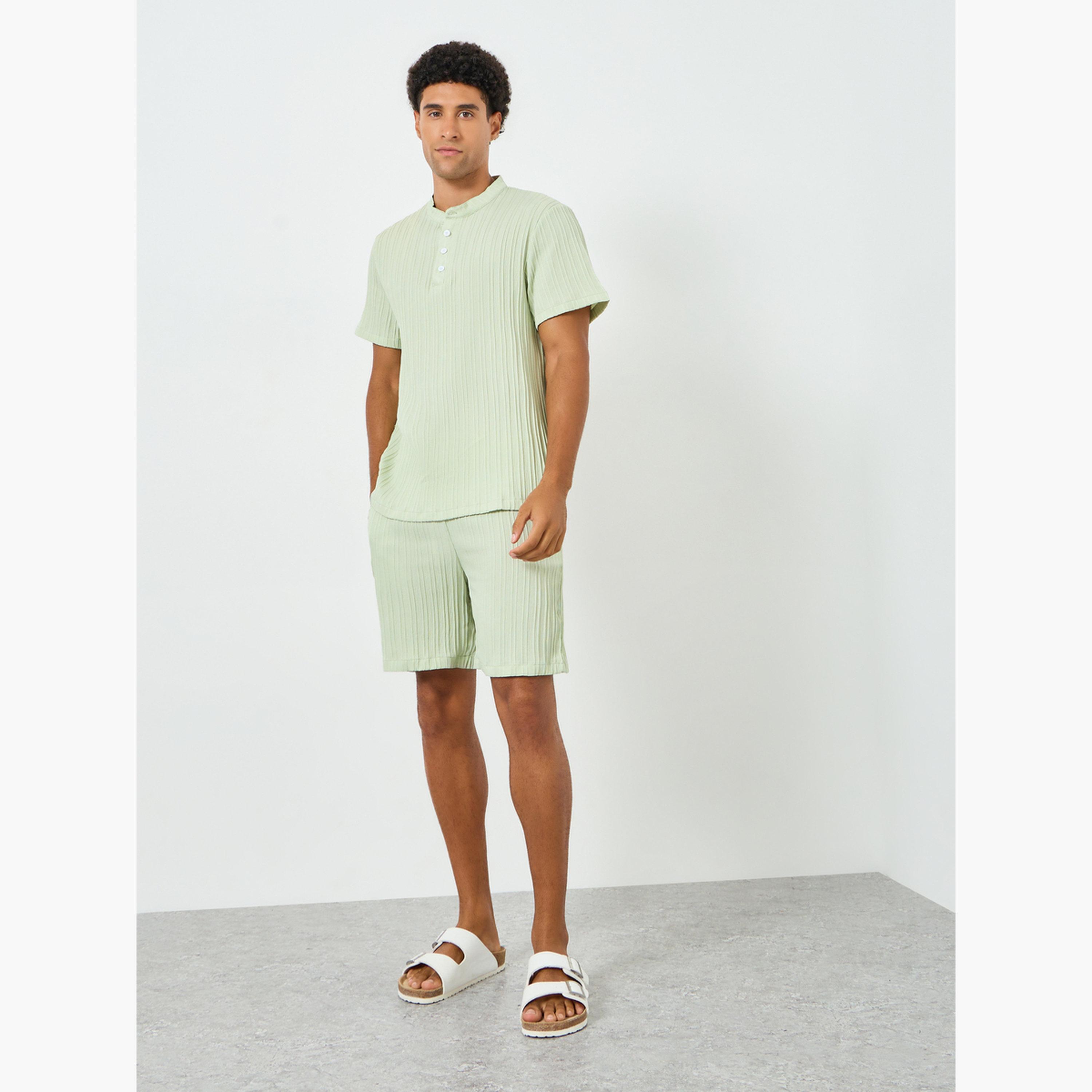 Take Two Men Green Textured Shirt and Shorts Co-Ords-men-clothing-coordsets-image-2