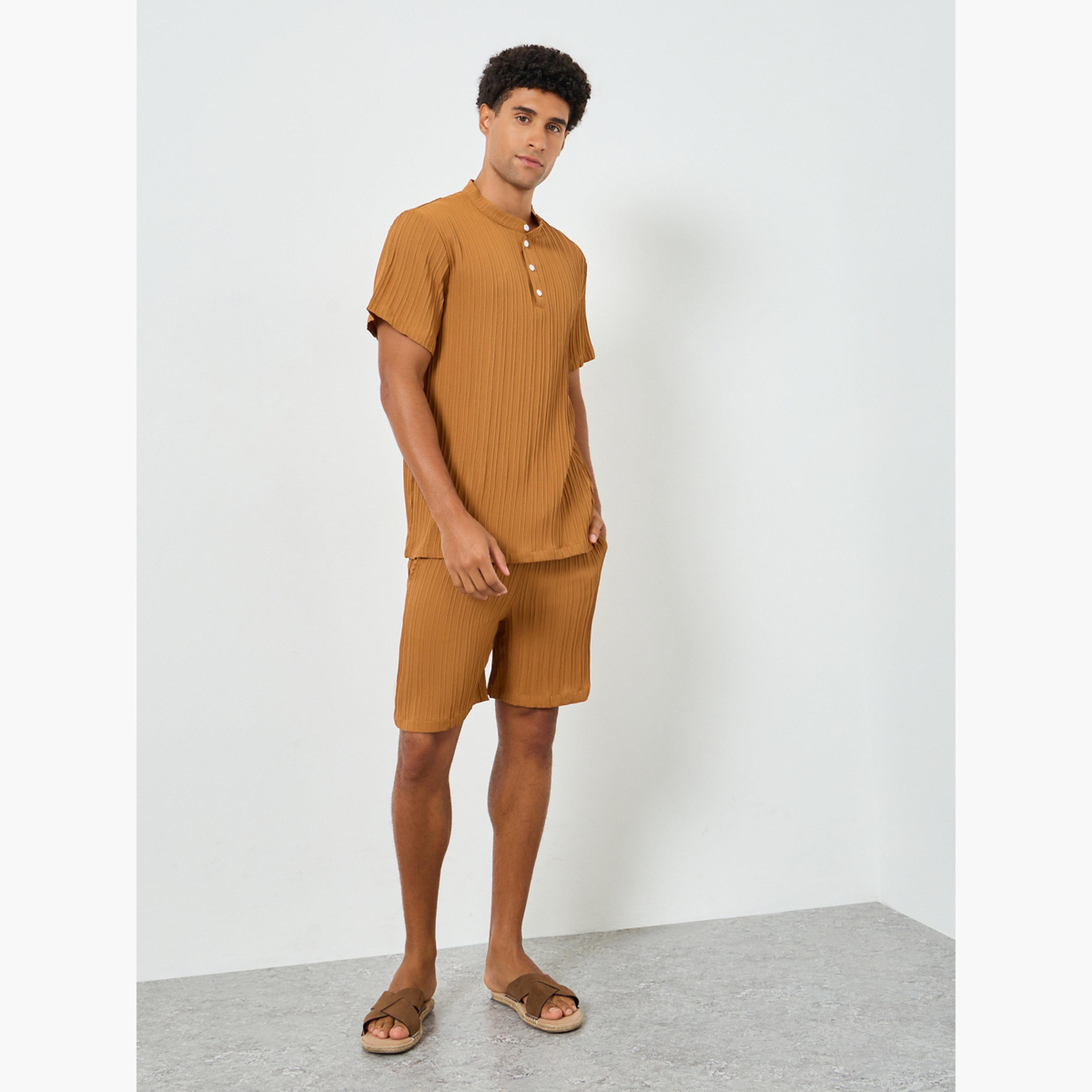 Take Two Men Textured Short Sleeve Shirt and Shorts Co-Ords-men-clothing-coordsets-image-1