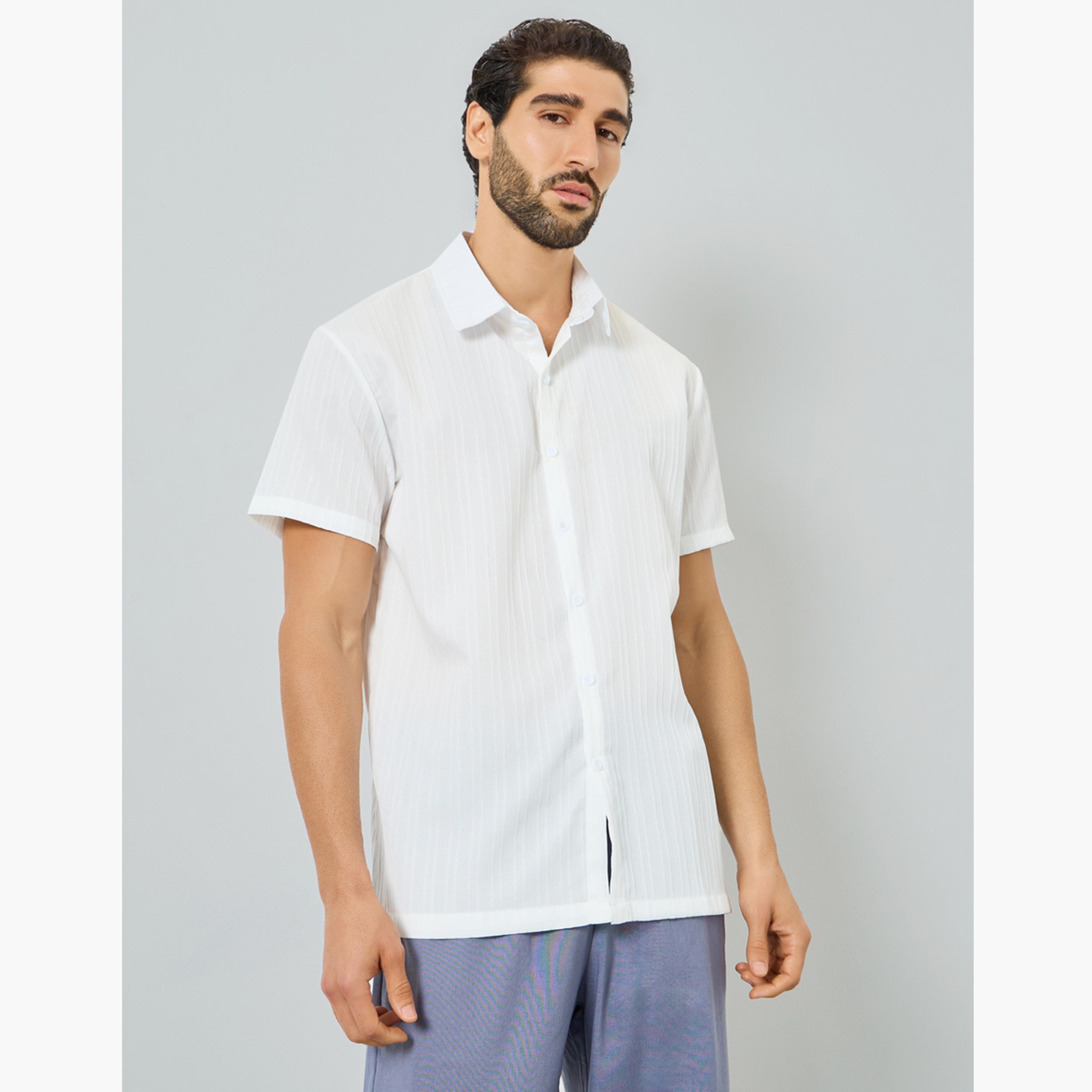 Take Two Men White Textured Short Sleeve Shirt-men-clothing-shirts-image-1