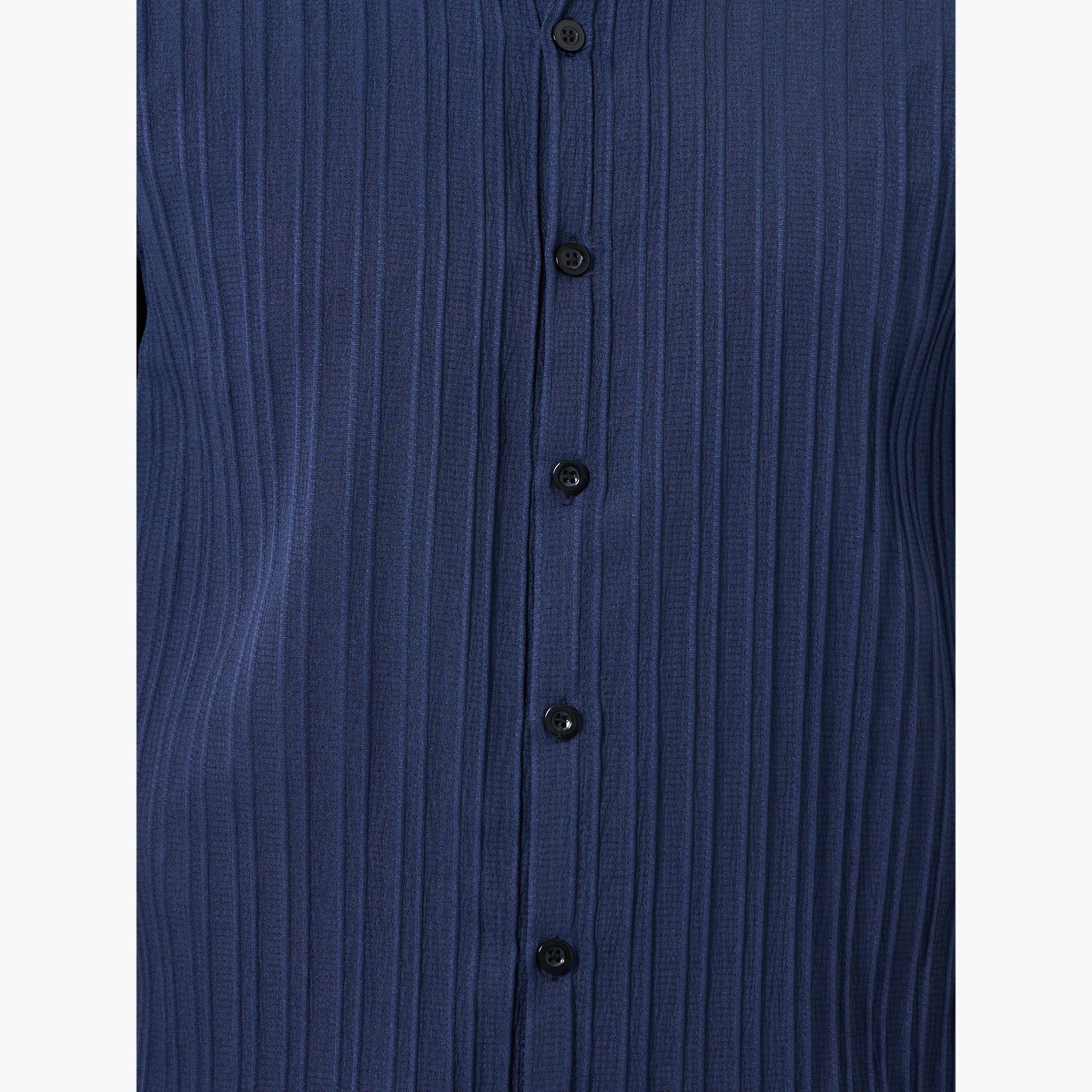 Take Two Men Navy Blue Solid Textured Short Sleeve Shirt-men-clothing-shirts-image-3
