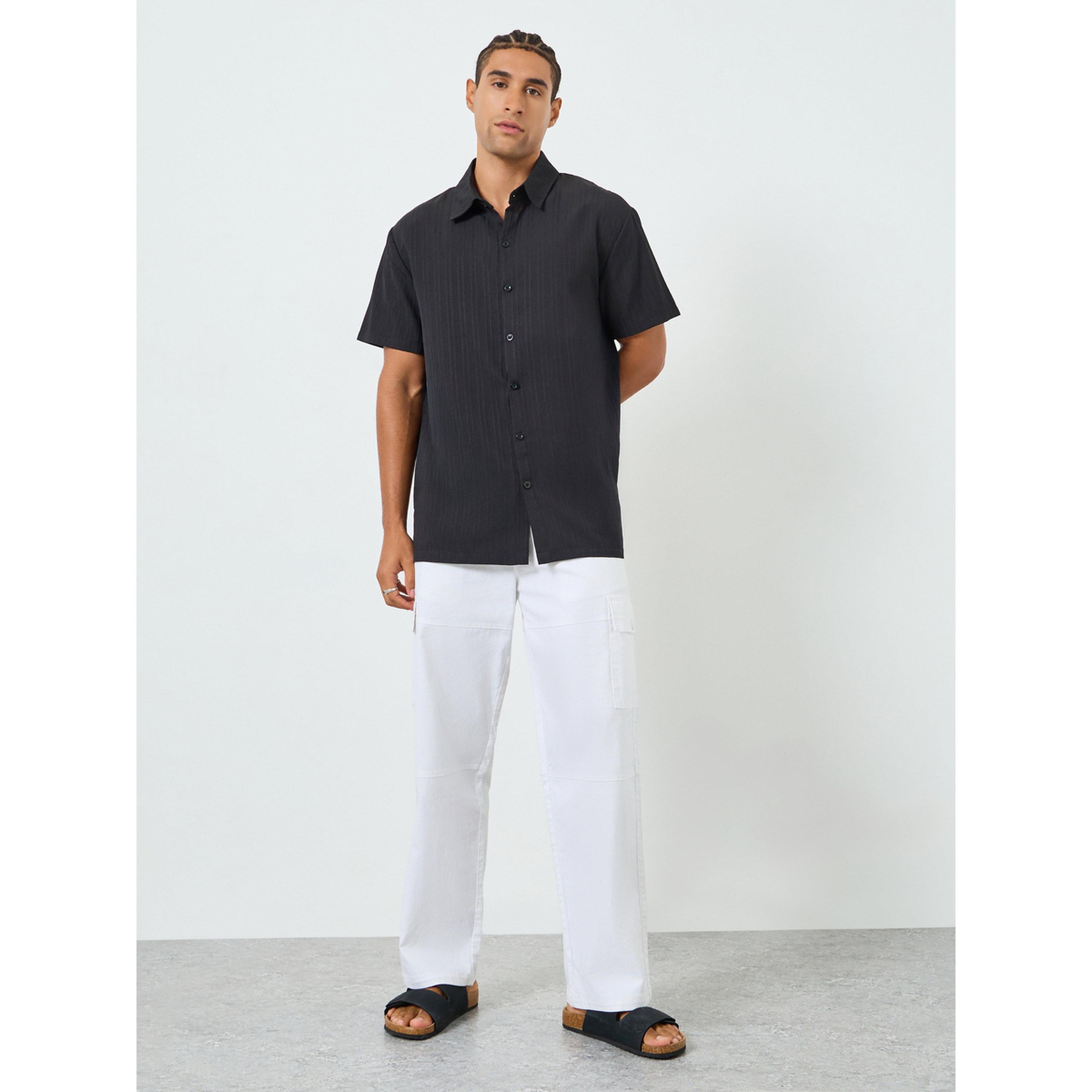 قميص رجالي أسود قصير الأكمام من Take two-men-clothing-shirts-image-2