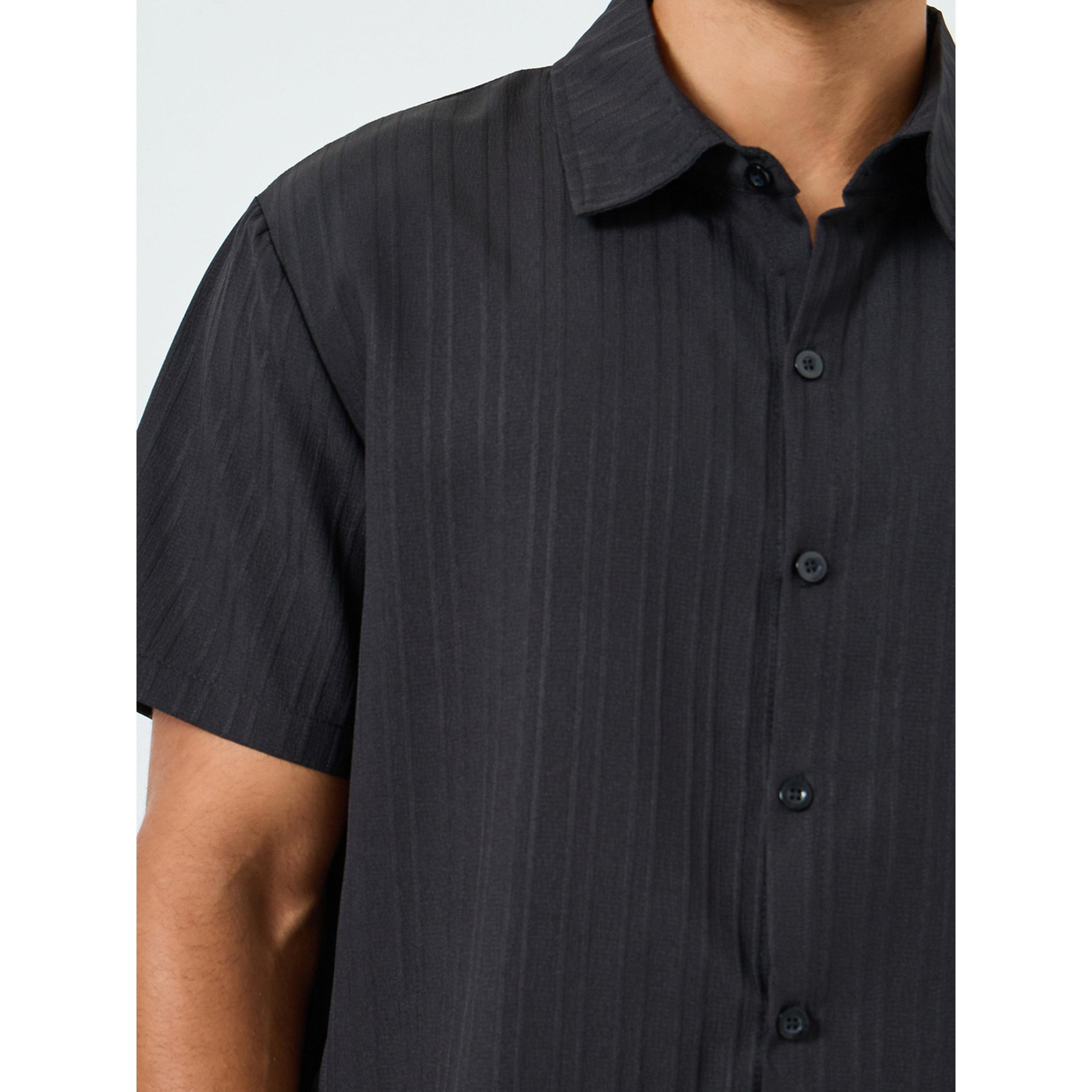 Take Two Men Black Textured Short Sleeve Shirt-men-clothing-shirts-image-3