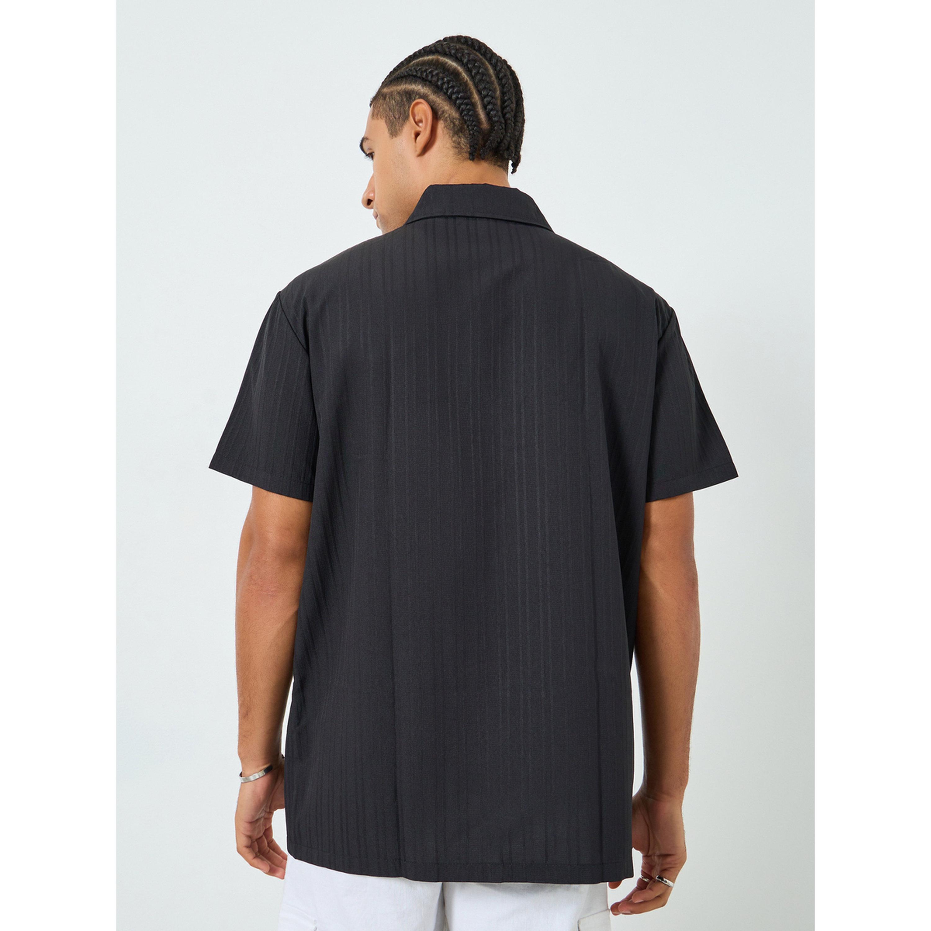 Take Two Men Black Textured Short Sleeve Shirt-men-clothing-shirts-image-4