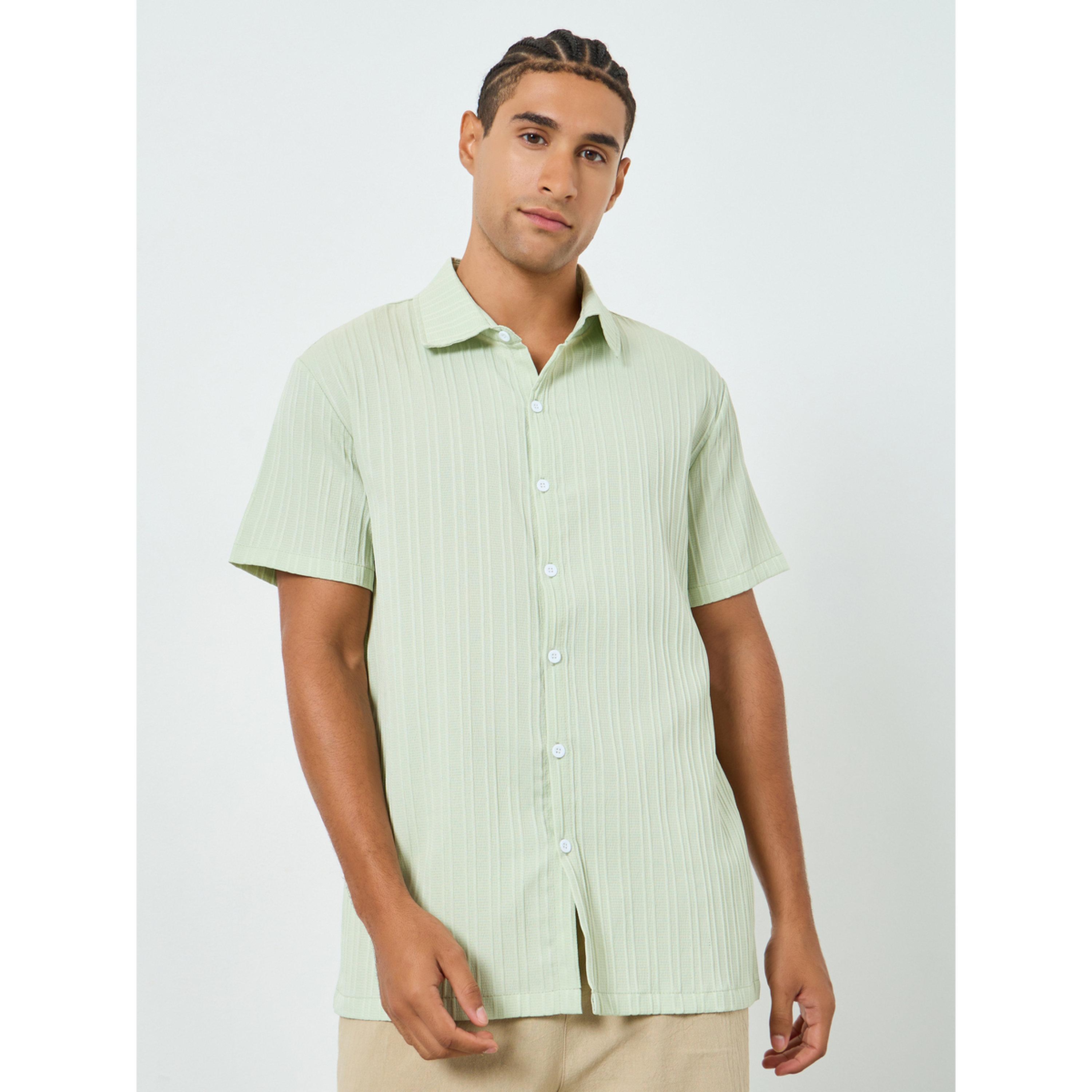 Take Two Men Green Textured Short Sleeve Shirt-men-clothing-shirts-image-1