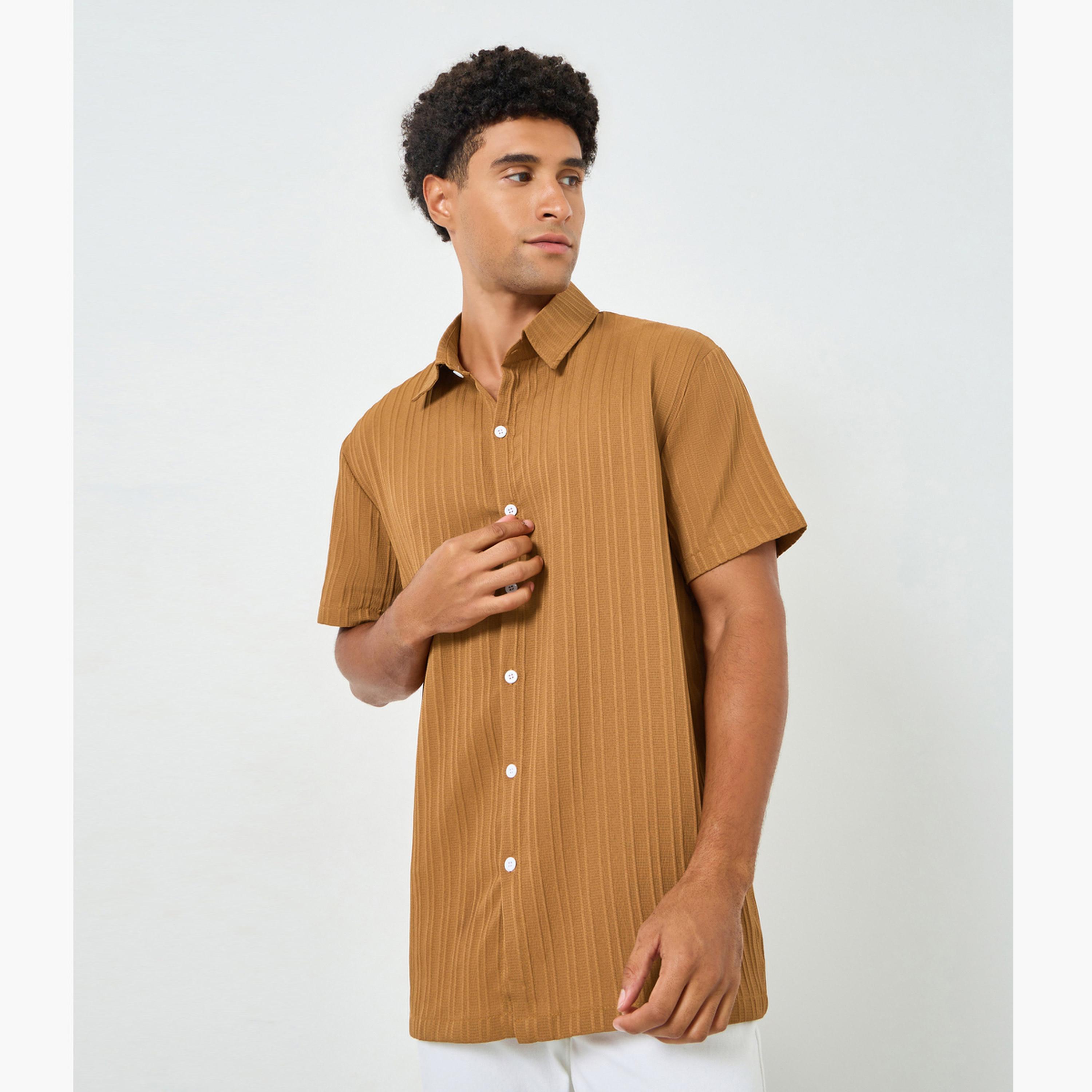 Take Two Men Coffee Brown Textured Short Sleeve Shirt-men-clothing-shirts-image-1