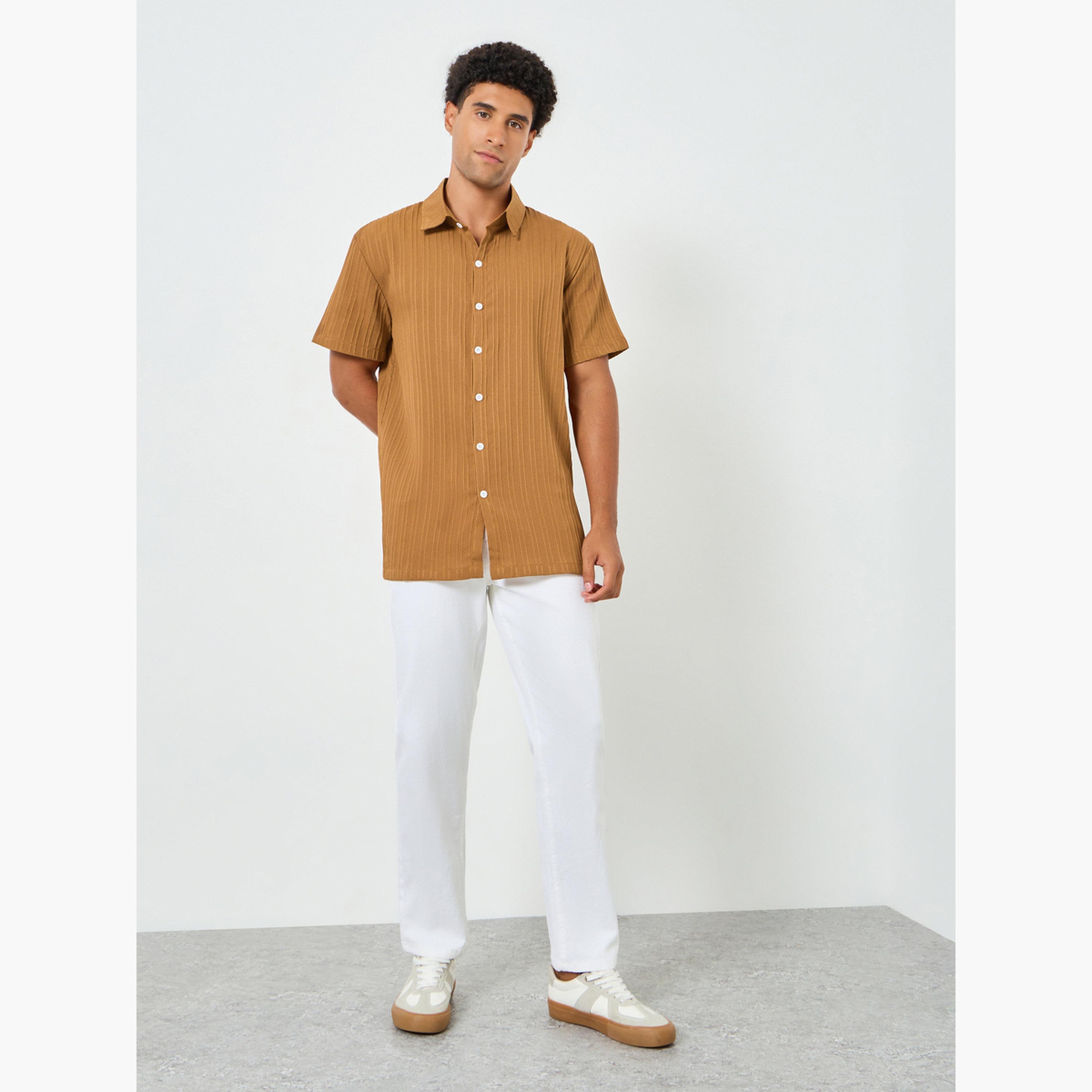 Take Two Men Coffee Brown Textured Short Sleeve Shirt-men-clothing-shirts-image-2