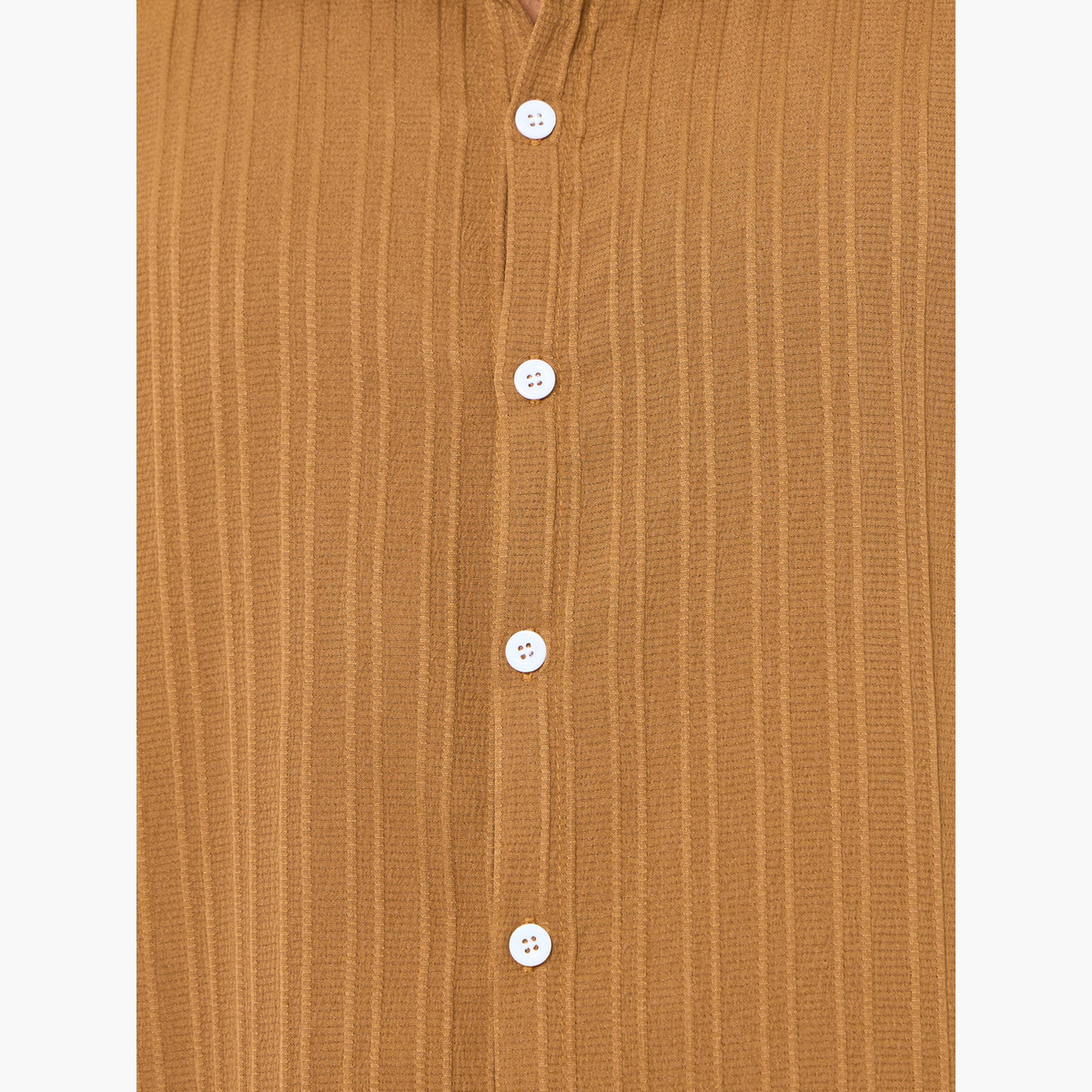 Take Two Men Coffee Brown Textured Short Sleeve Shirt-men-clothing-shirts-image-3