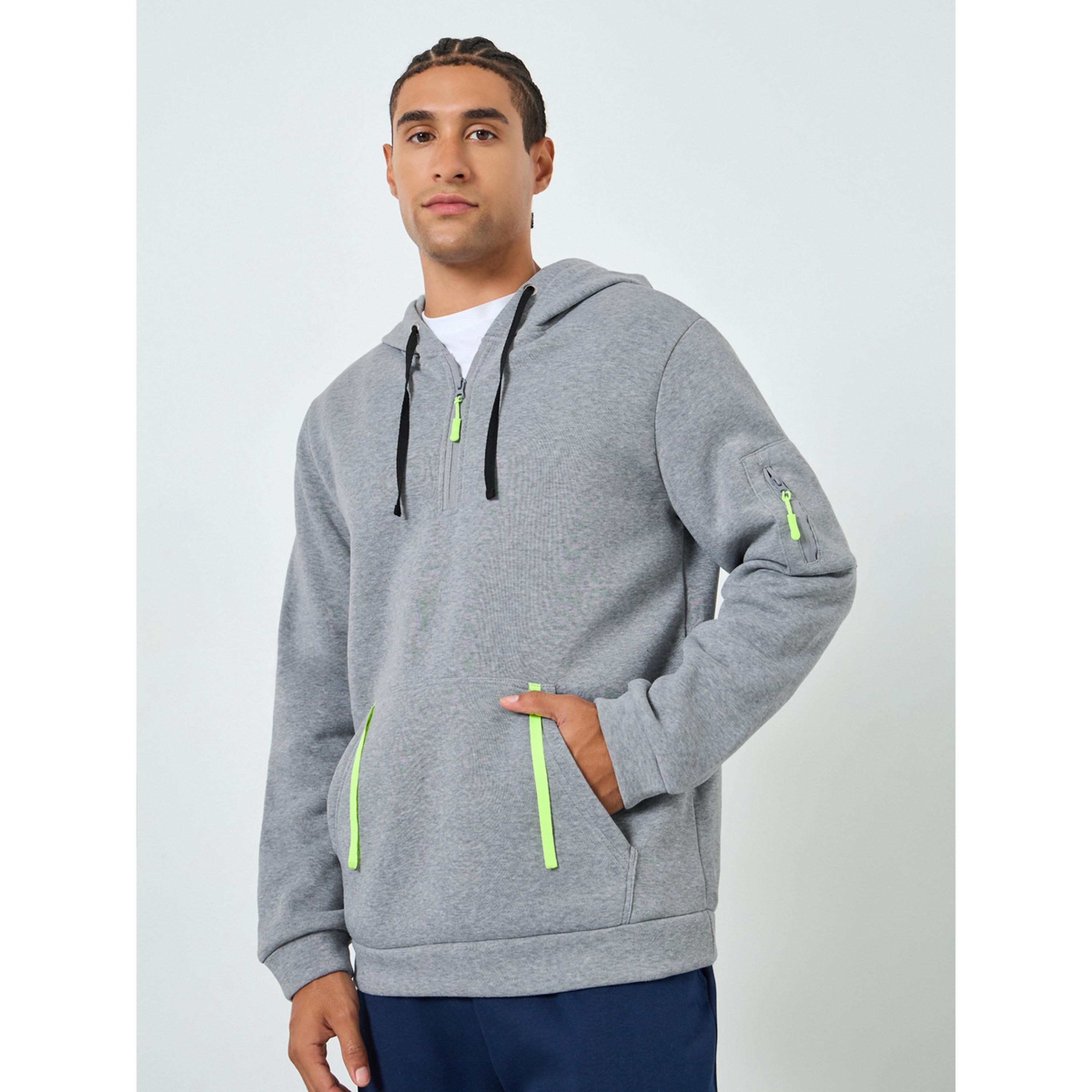 Take Two Men Solid Half-Zip Kangaroo Pocket Detail Hoodie-men-winterwear-hoodiesandsweatshirts-image-1