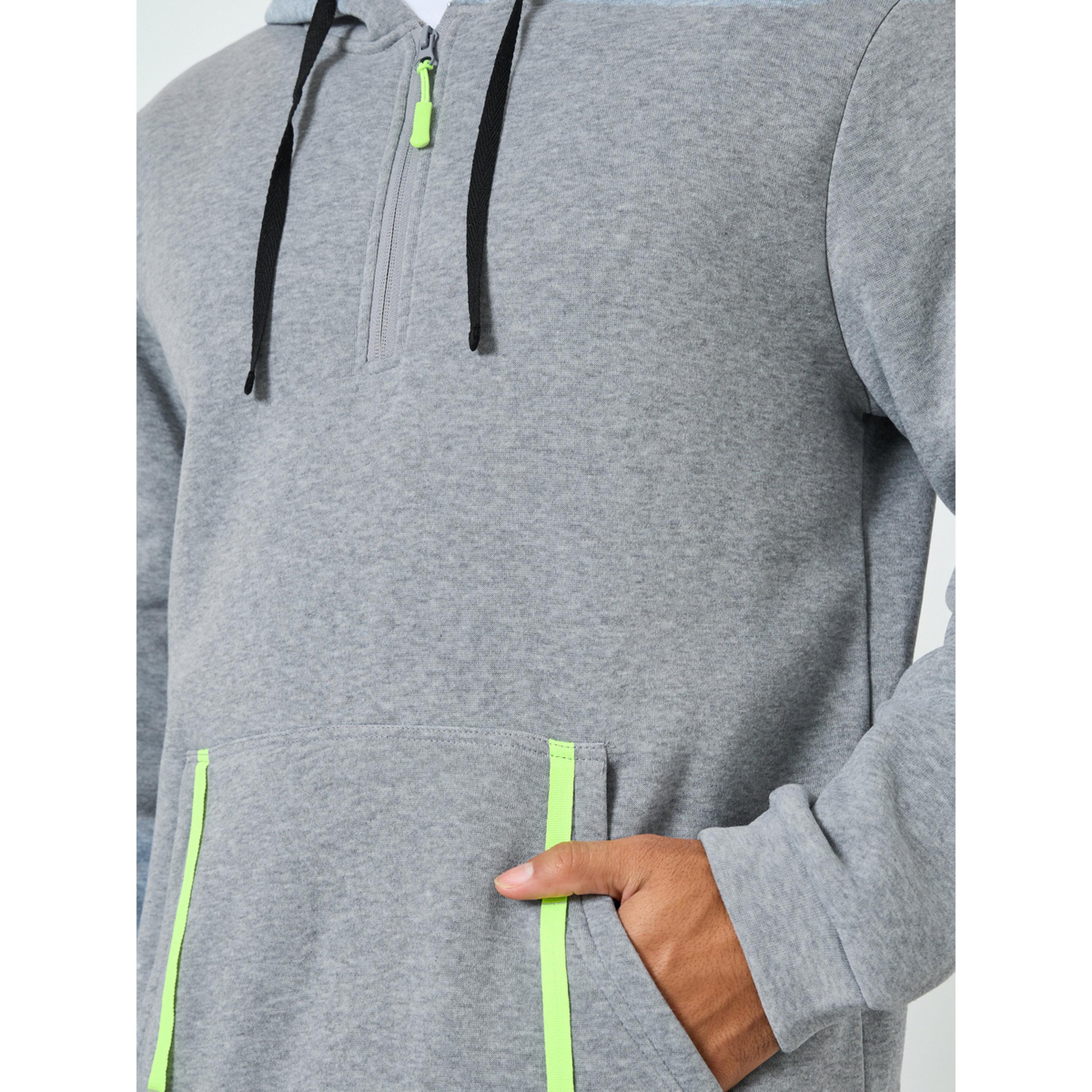Take Two Men Solid Half-Zip Kangaroo Pocket Detail Hoodie-men-winterwear-hoodiesandsweatshirts-image-4