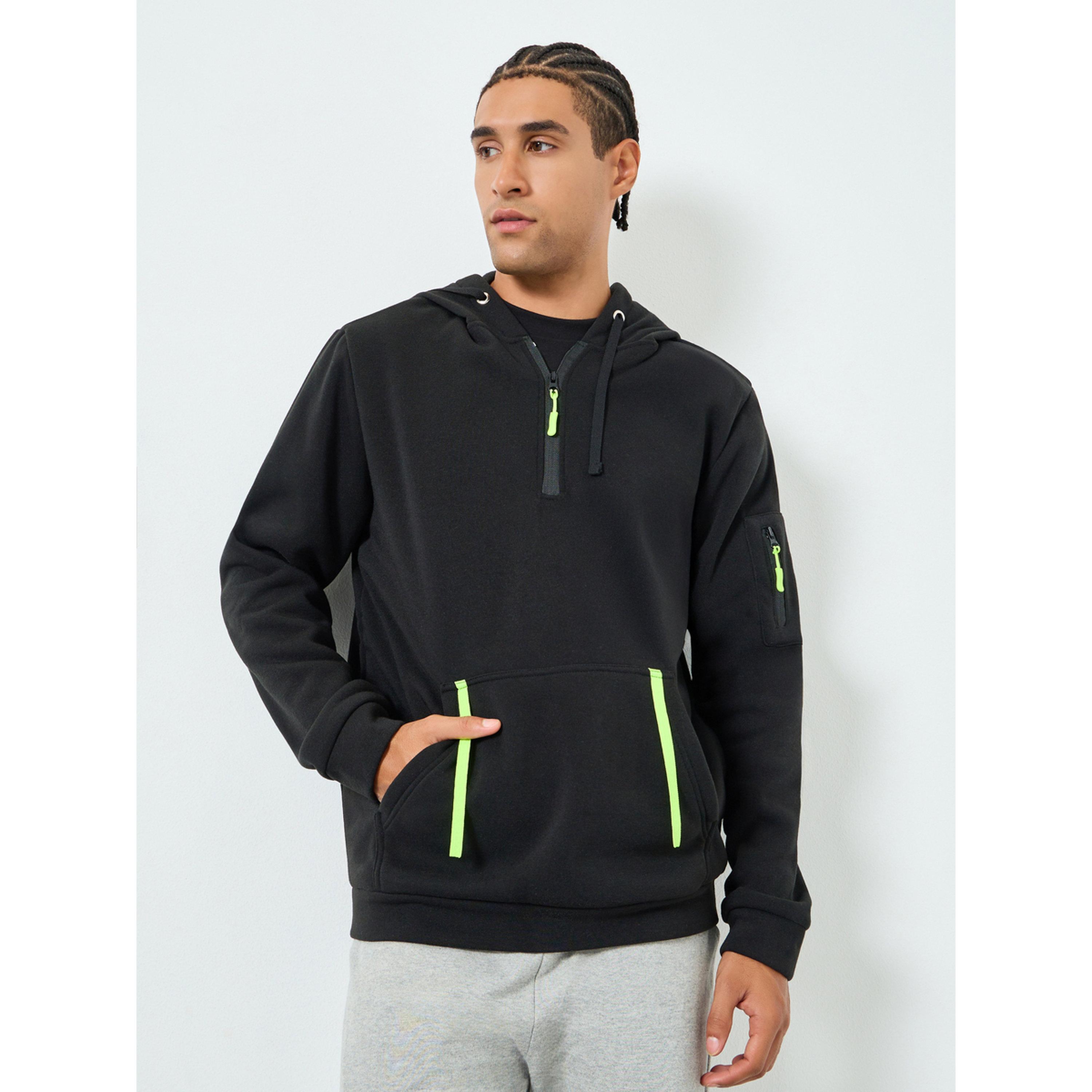 هودي رجالي سادة بنصف سحاب وجيب كنغر-men-winterwear-hoodiesandsweatshirts-image-1